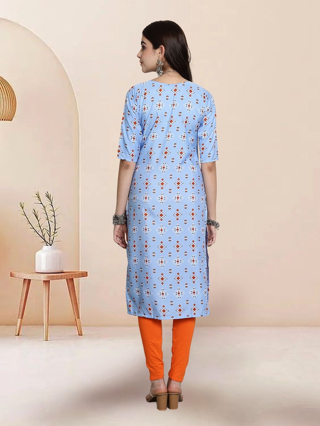

7Threads Selection Of 5 Ethnic Motifs Printed Round Neck Kurtas, Blue