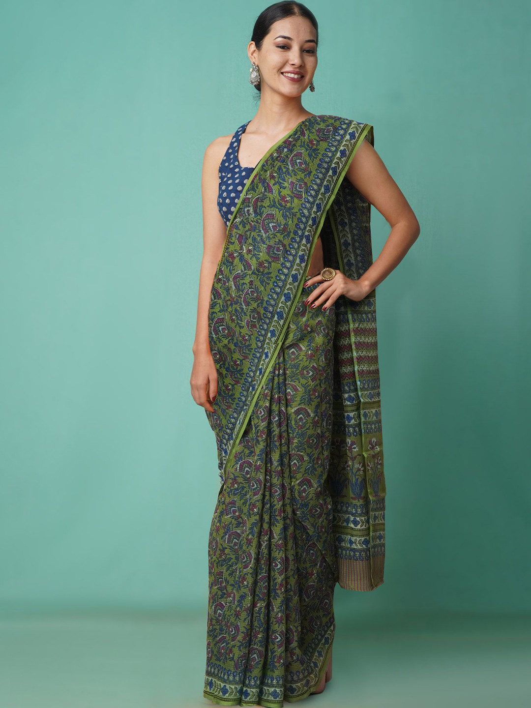 

Unnati Silks Floral Net Handloom Kota Saree, Green