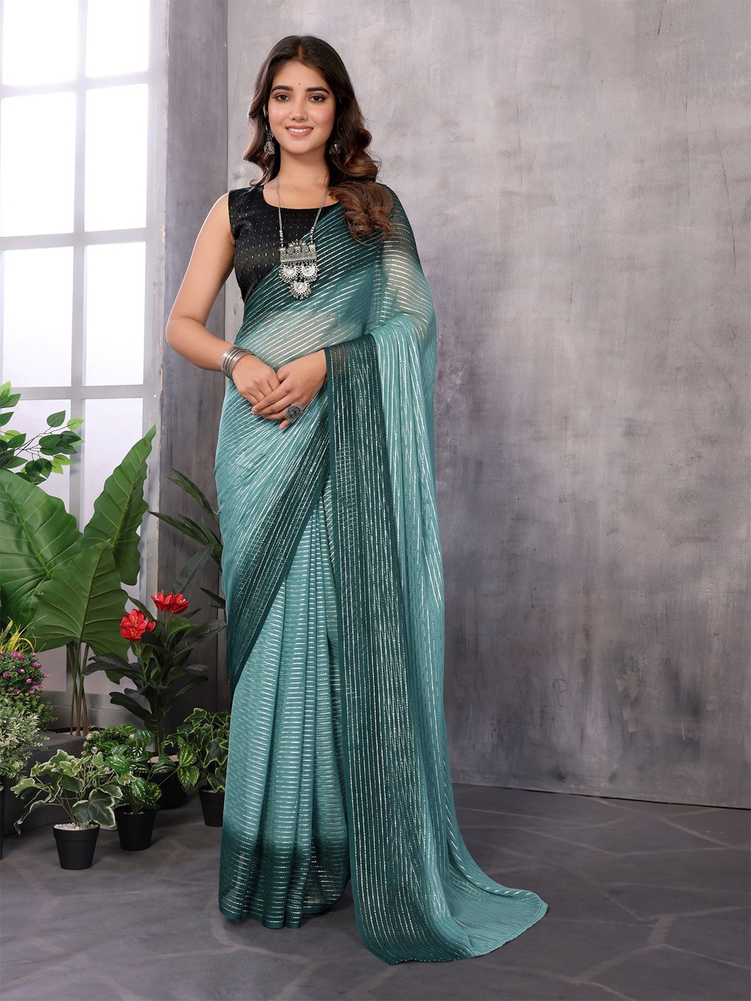 

Divyadham Textiles Ombre Ready to Wear Saree, Green