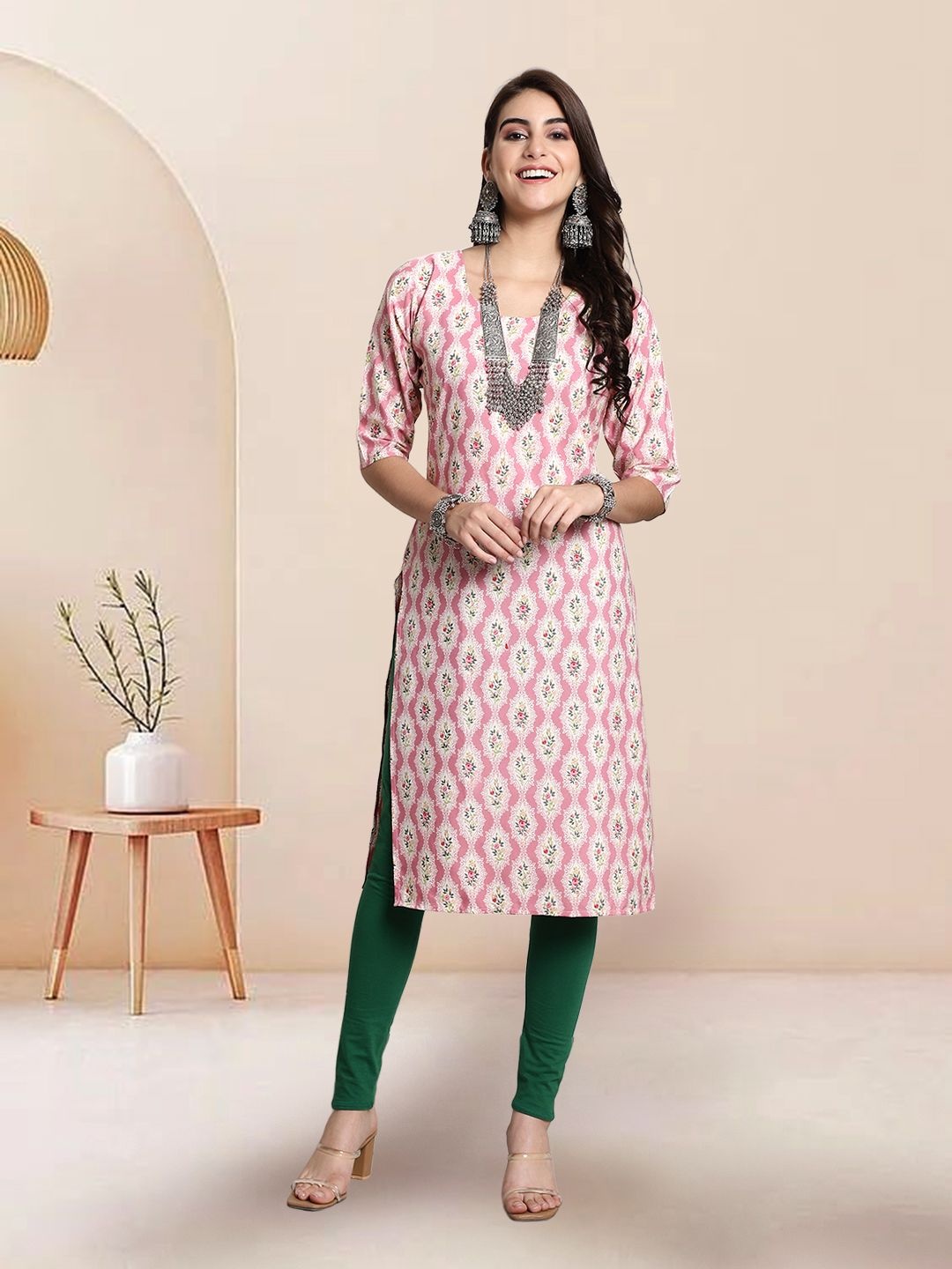 

7Threads Selection Of 3 Floral Printed Straight Kurtas, Pink