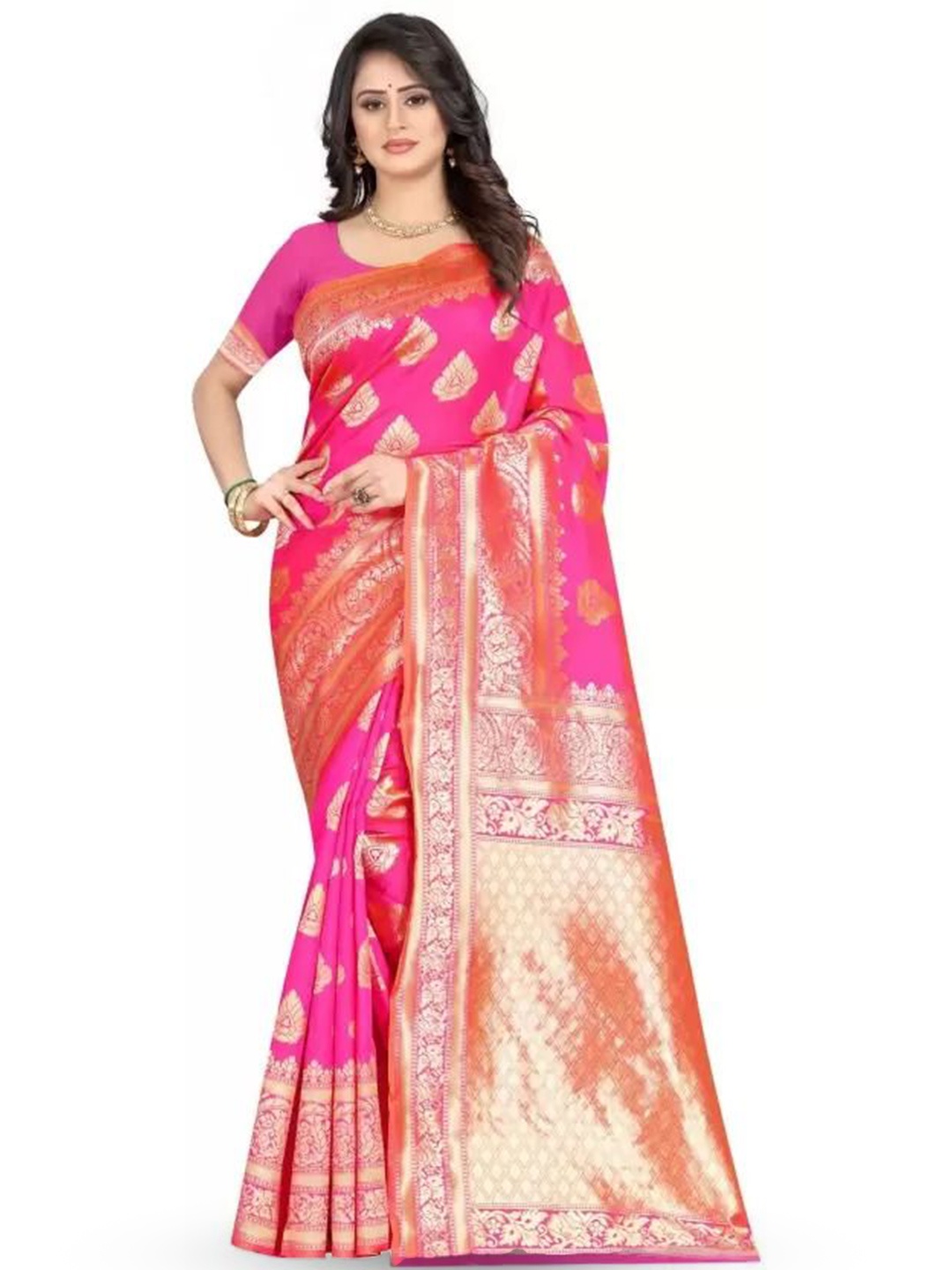 

SAADHVI Woven Design Zari Pure Silk Designer Kanjeevaram Saree, Pink