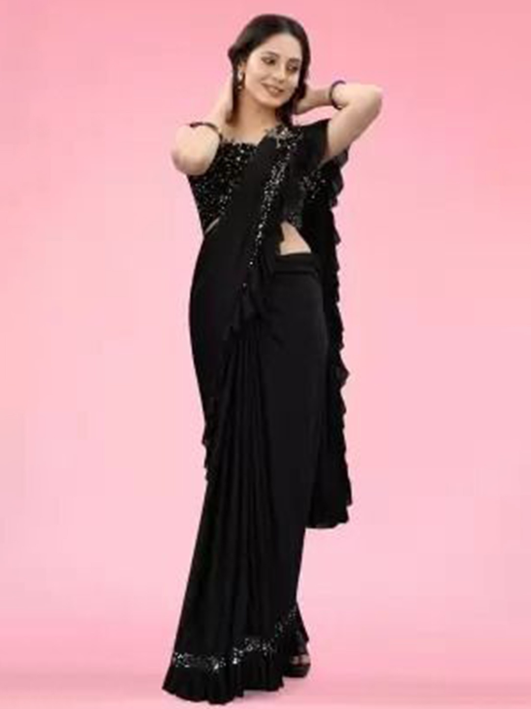 

SAADHVI Embellished Designer Saree, Black
