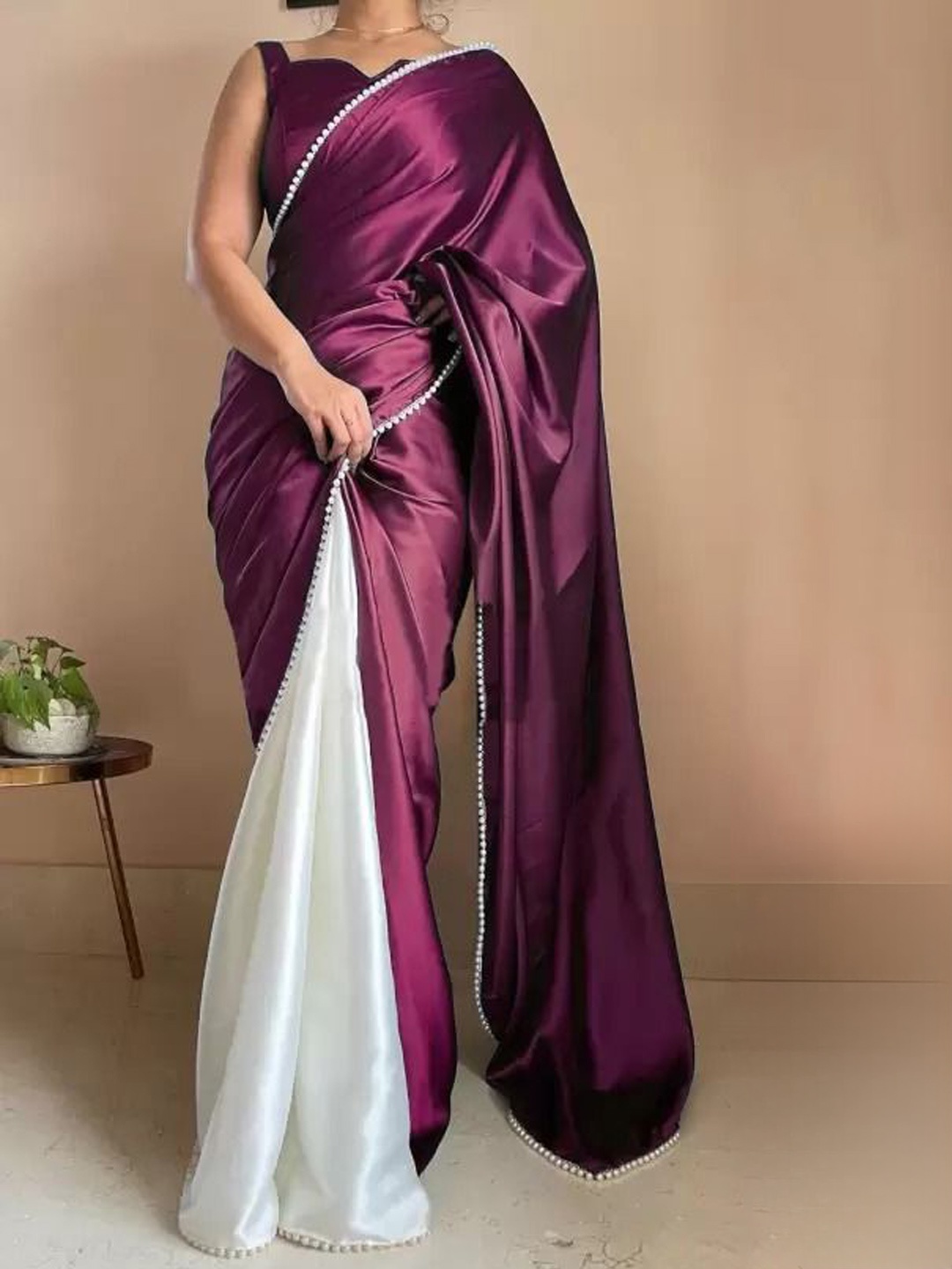 

SAADHVI Satin Half and Half Saree, Magenta