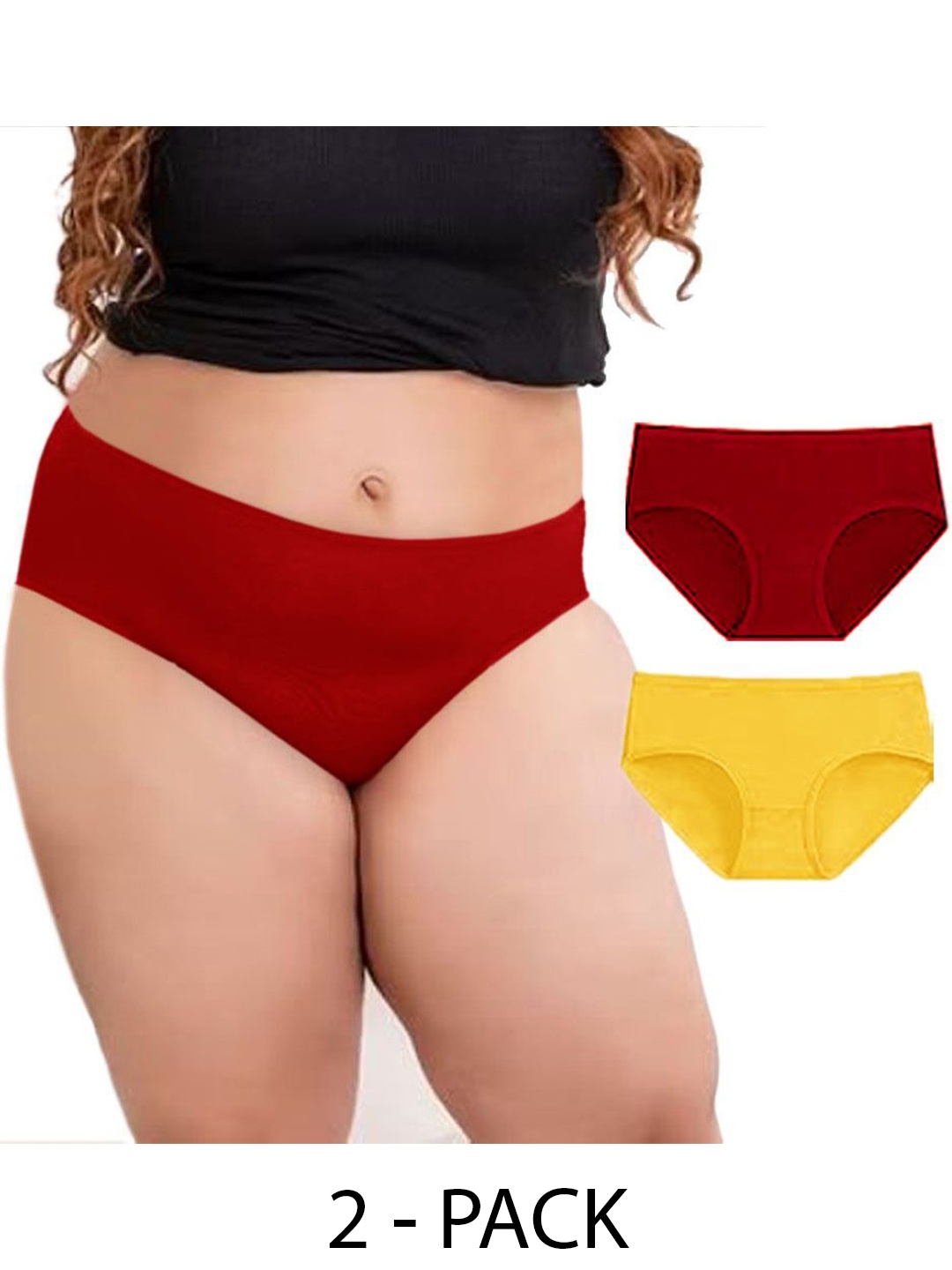 

Diving Deep Women Pack of 2 Plus Size Mid-Rise Cotton Hipster Briefs, Red