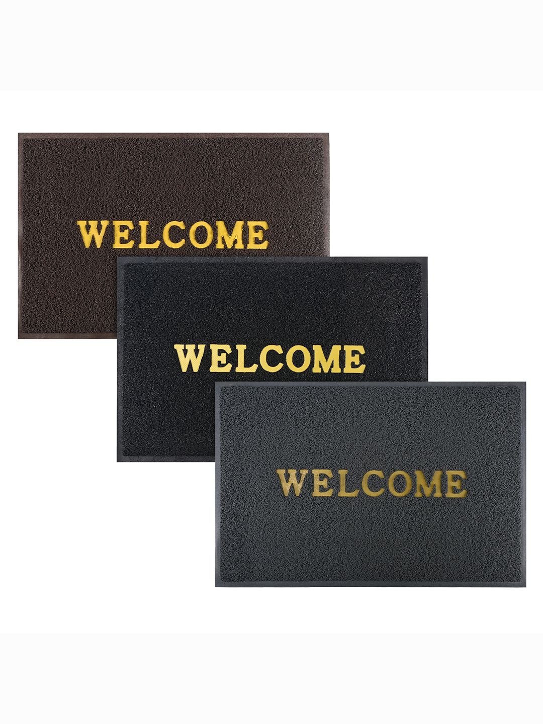 

Kuber Industries Brown & Black 3 Pieces Applique Anti-Skid Rubber Doormats