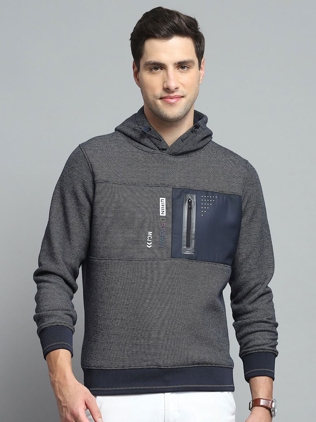 

Monte Carlo Men Printed Hooded Sweatshirt, Navy blue