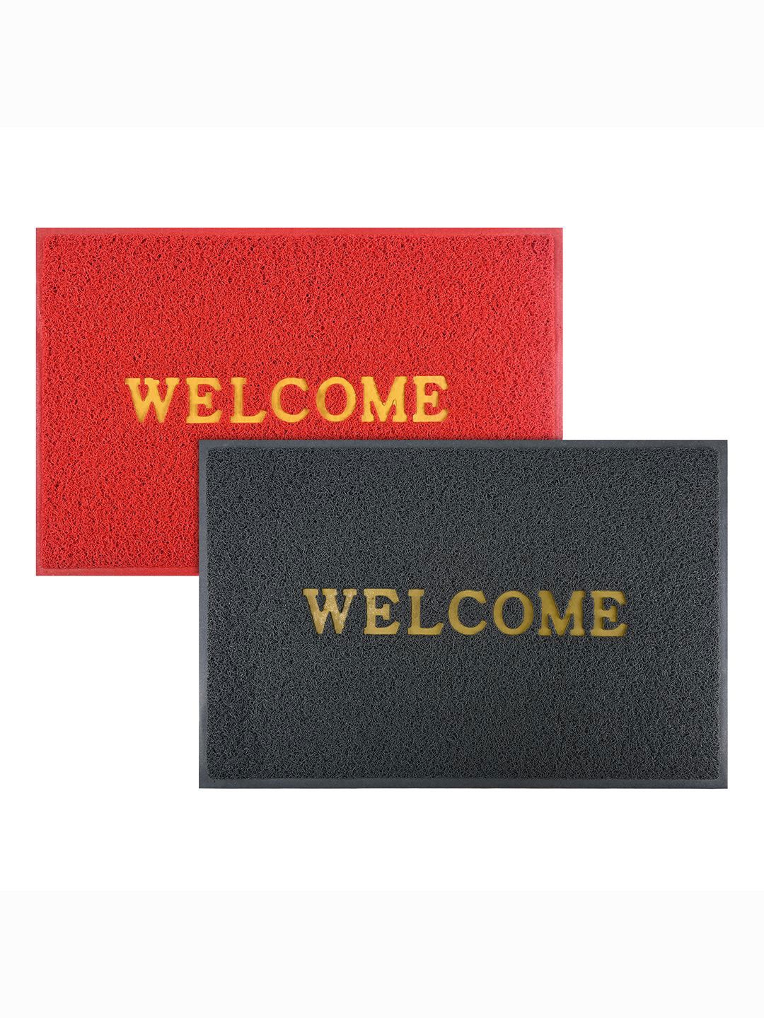 

Kuber Industries Red & Grey 2 Pieces Textured Rubber Large Doormats