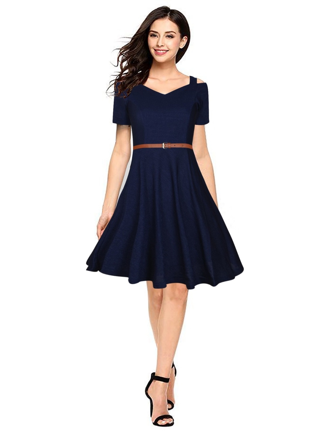 

ODETTE Sweetheart Neck Fit & Flare Dress, Navy blue