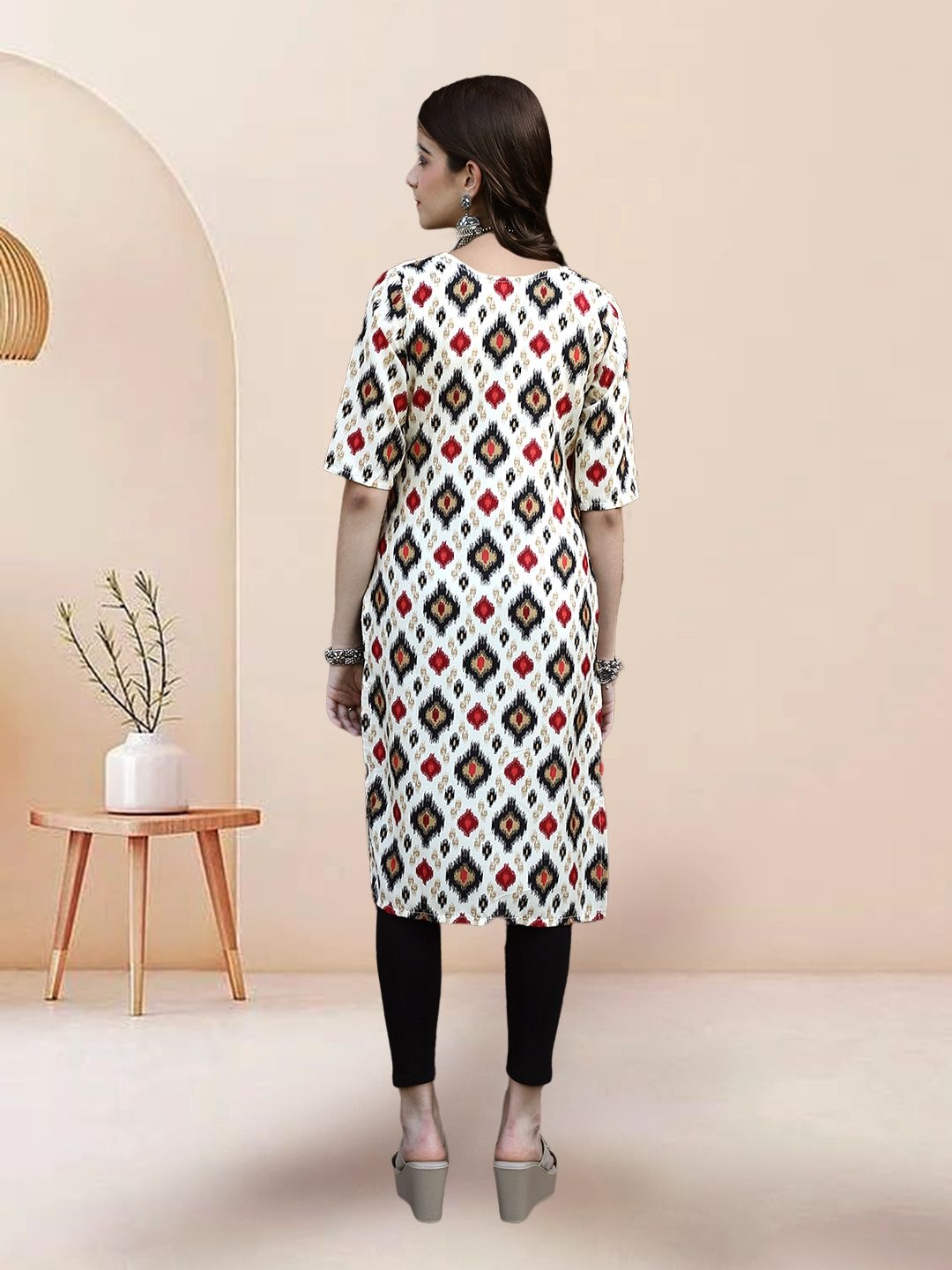 

7Threads Selection of 4 Ethnic Motifs Printed Round Neck Straight Crepe Kurta, Multi