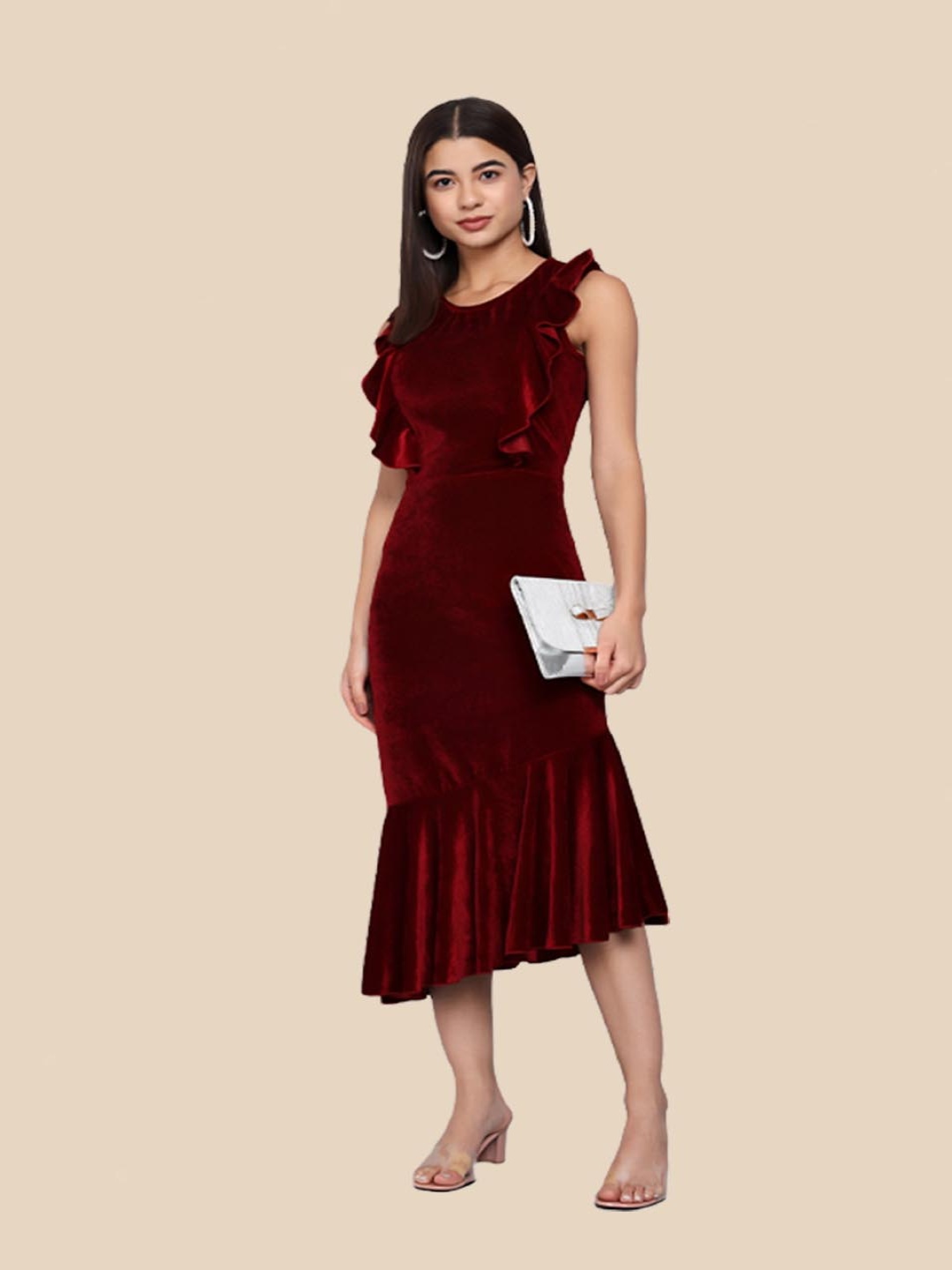 

N N ENTERPRISE A-Line Midi Dress, Red