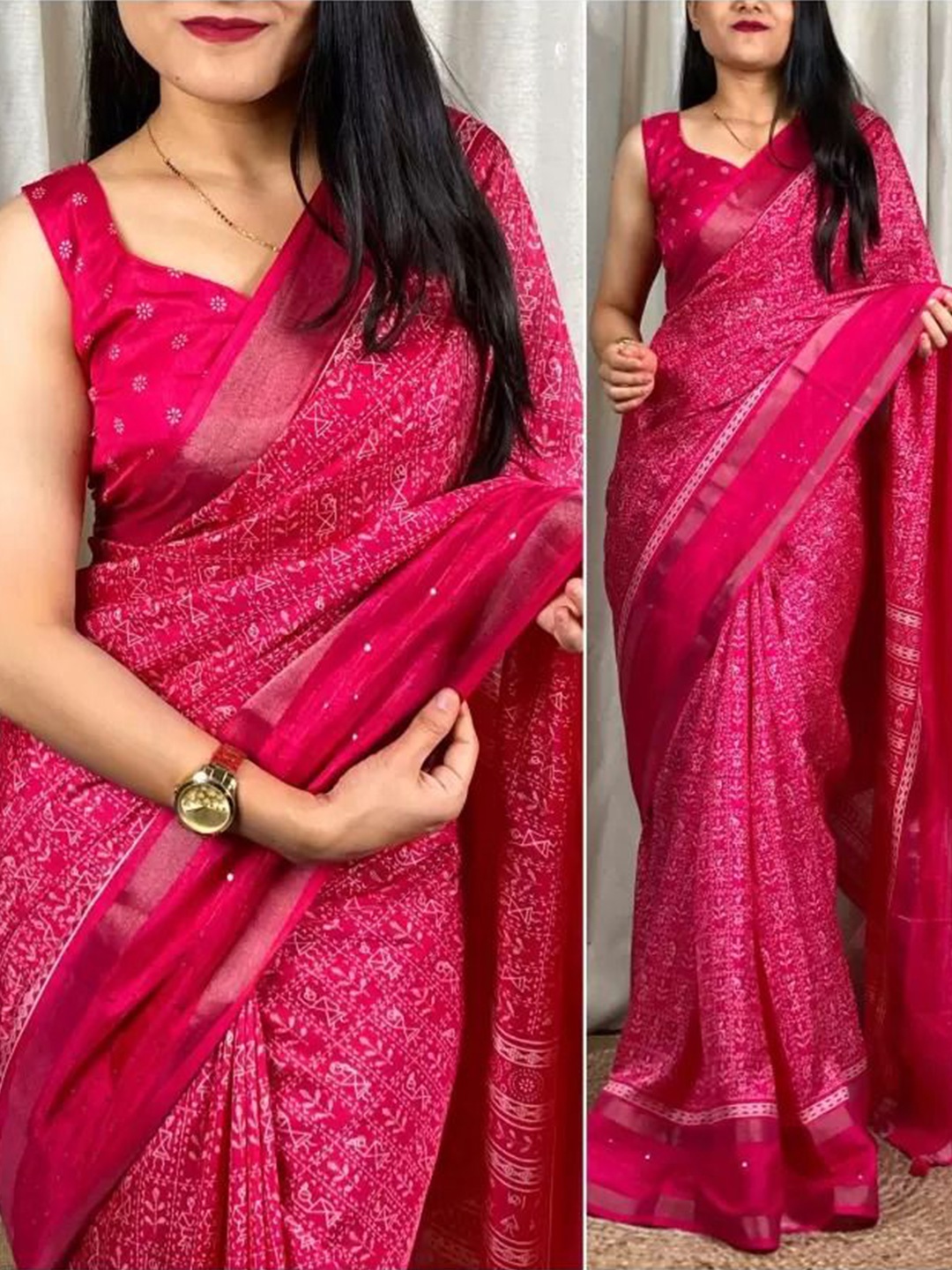 

Florence Floral Art Silk Saree, Pink