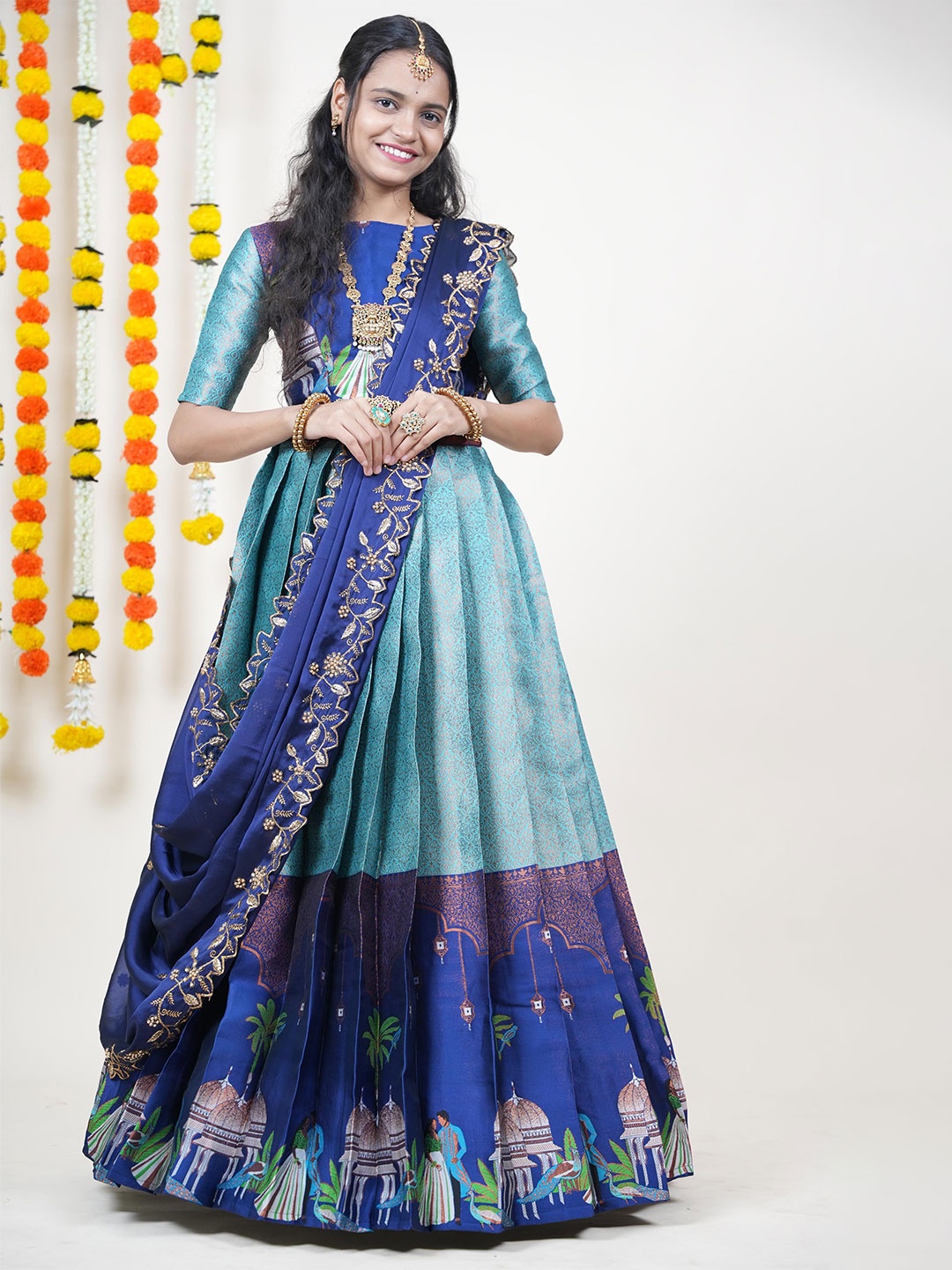 

Fabcartz Embellished Beads and Stones Semi-Stitched Lehenga & Blouse With Dupatta, Sea green