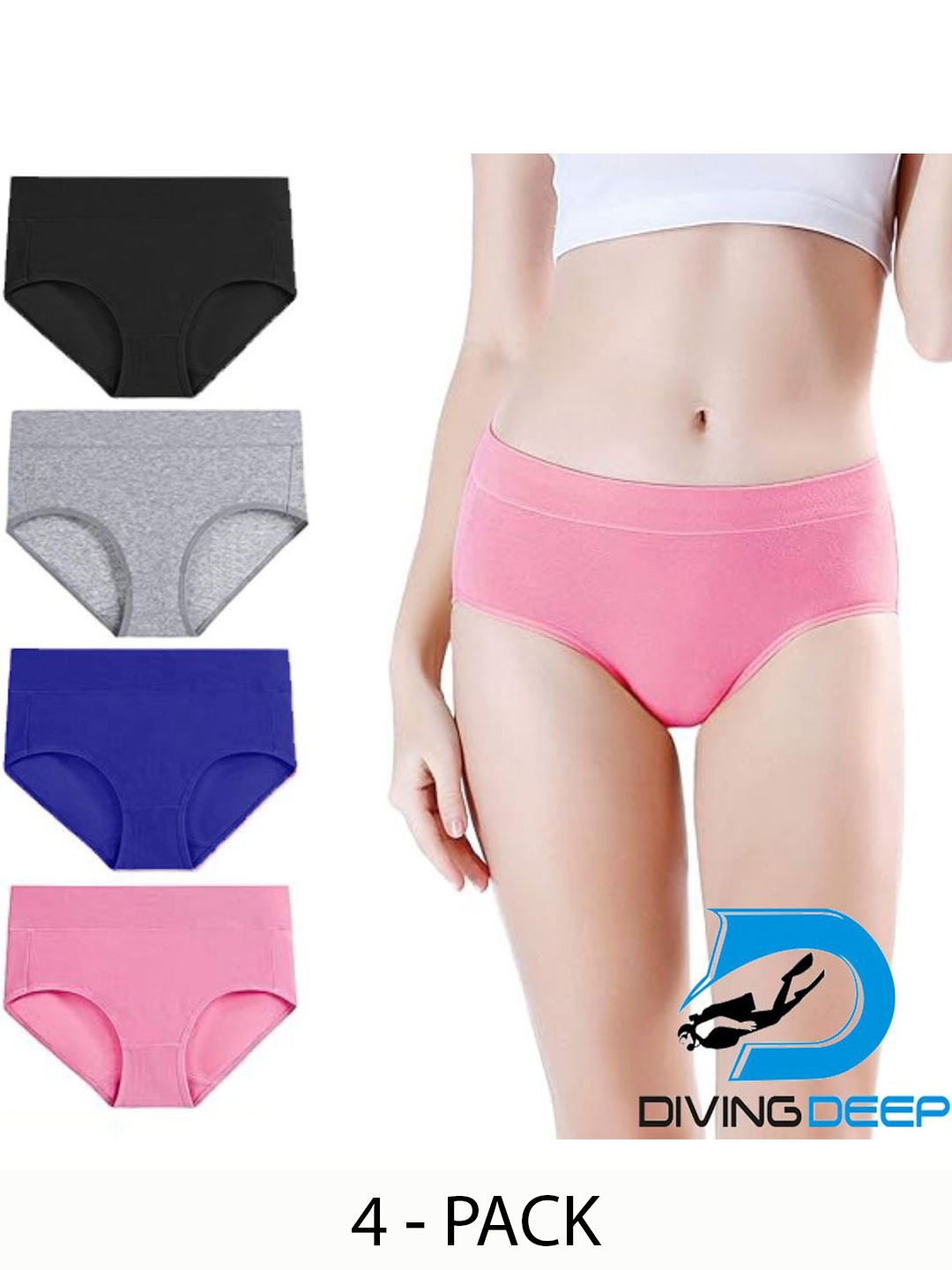 

Diving Deep Women Pack of 4 Cotton Hipster Briefs, Assorted