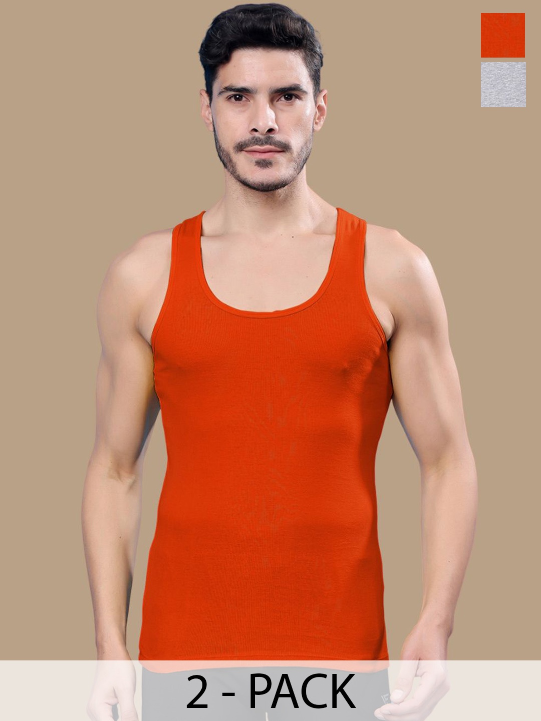 

Friskers Pack Of 2 Cotton Round Neck Ribbed Gym Vests 17012025R-04-08, Grey