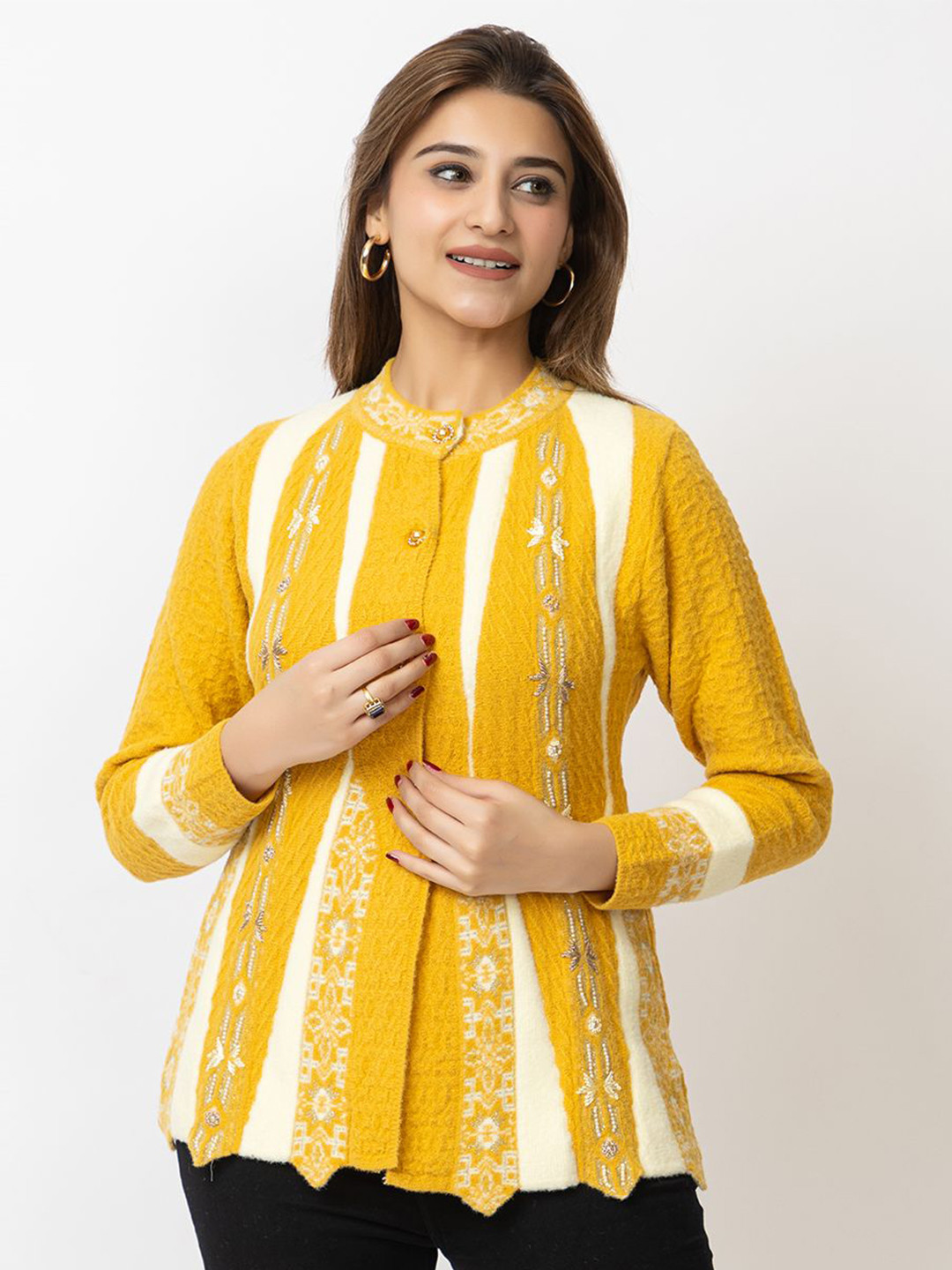 

Lady Leaf Women Cardigan Sweater, Mustard