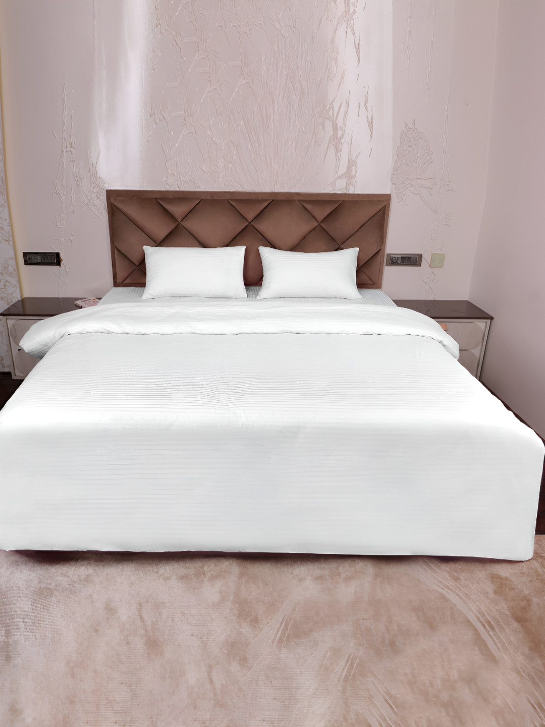 

AJISH White Striped Pure Cotton 310 TC King Size Duvet Cover With 2 PIllow Covers