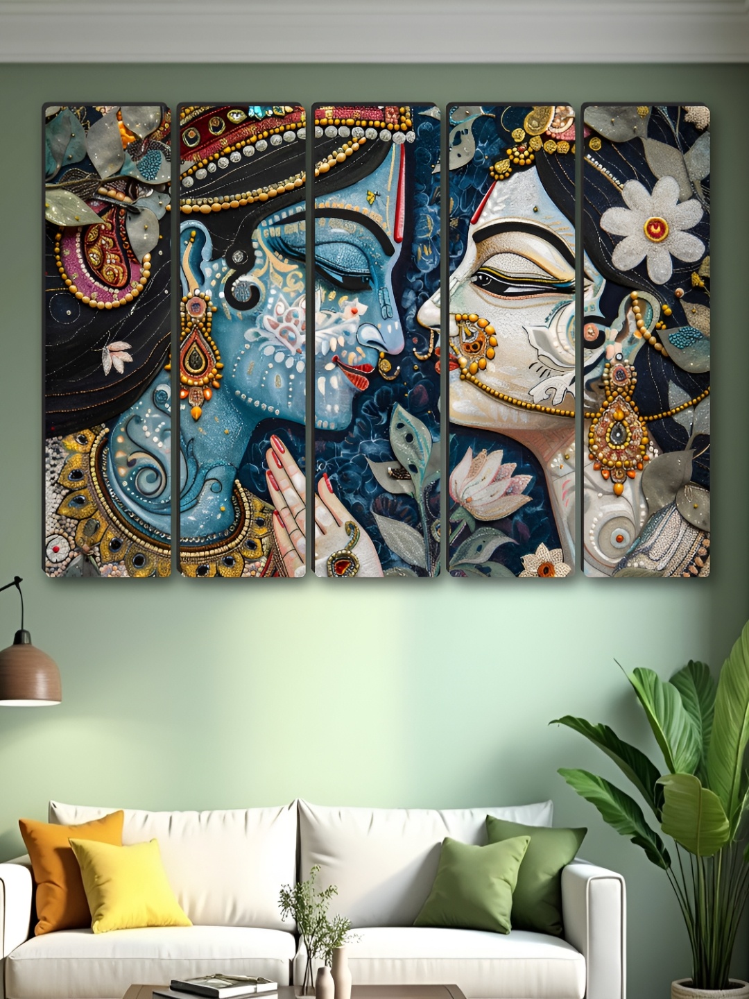 

Aura Blue & White 5 Piece Synthetic Wood Religious Wall Paintings