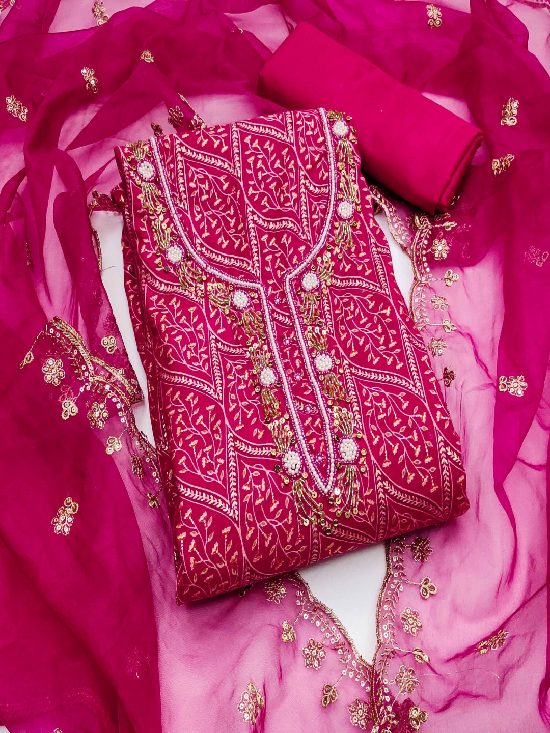 

Maroosh Embroidered Unstitched Dress Material, Pink
