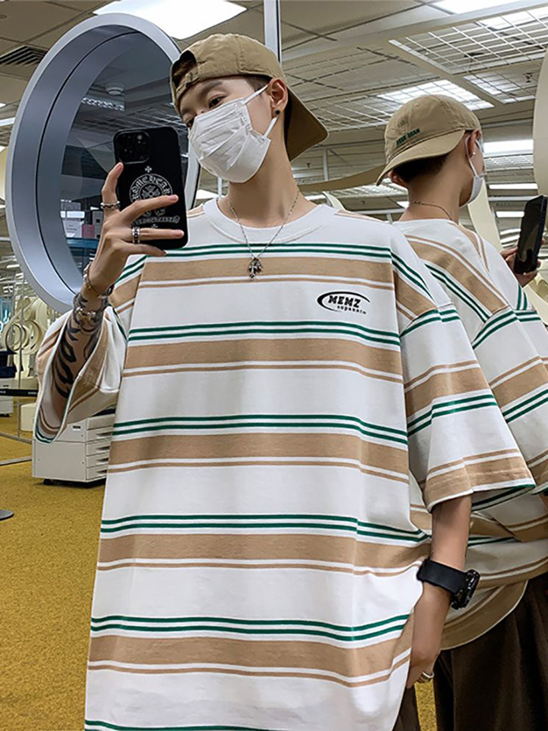 

StyleCast x Revolte Men Striped Round Neck Oversized T-shirt, White