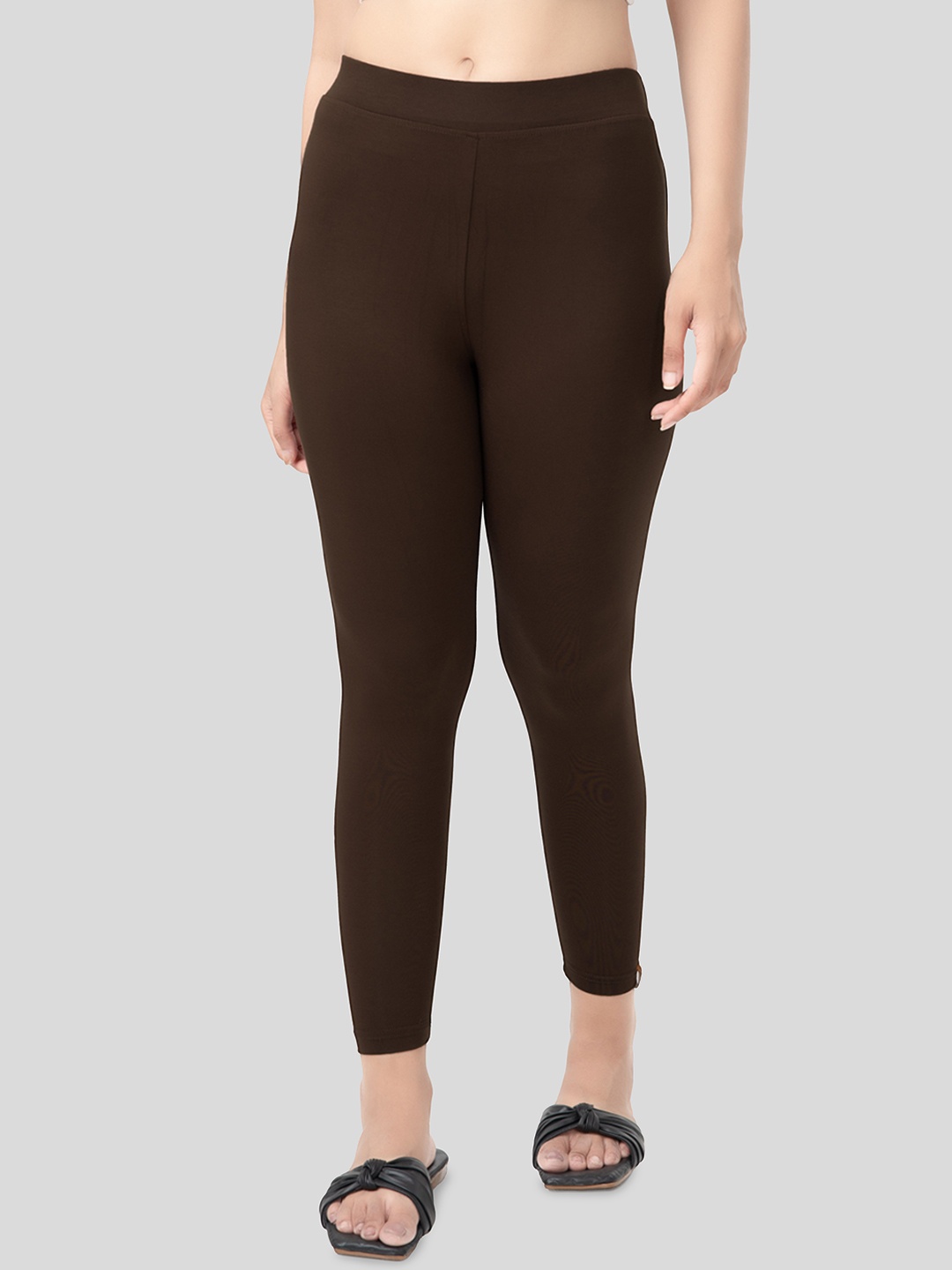 

Selsia Women Pure Cotton Ankle-Length Leggings, Brown