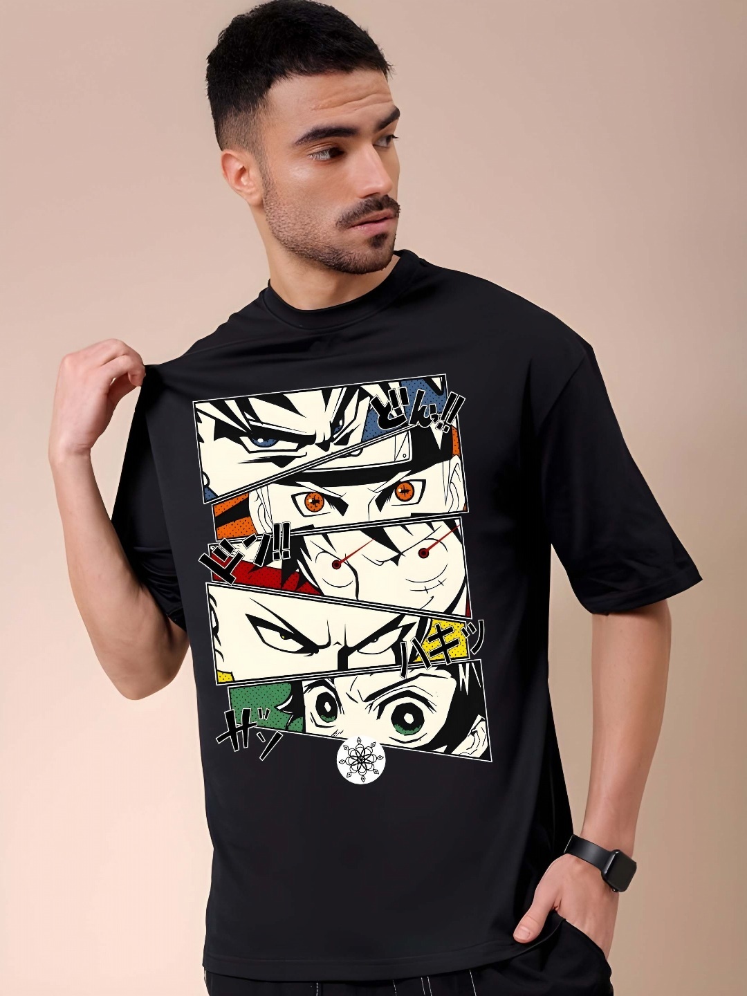 

Krimmple Men Drop-Shoulder Sleeves Pure Cotton T-shirt, Black