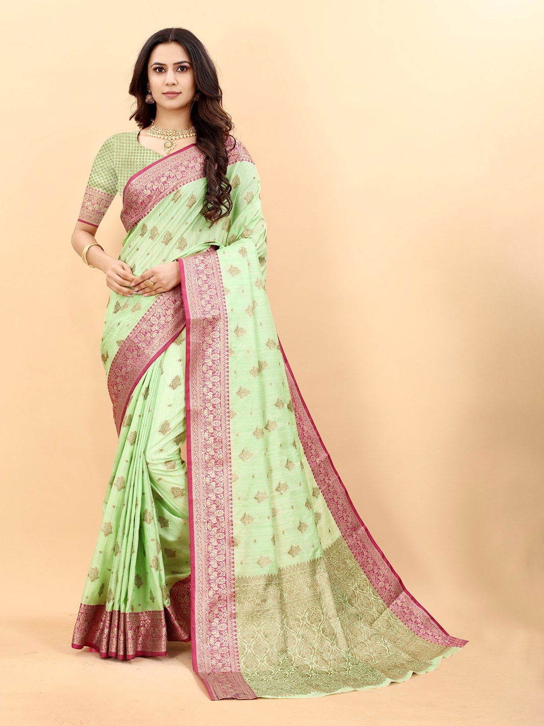 

LeeliPeeri Designer Ethnic Motifs Woven Design Zari Saree, Green