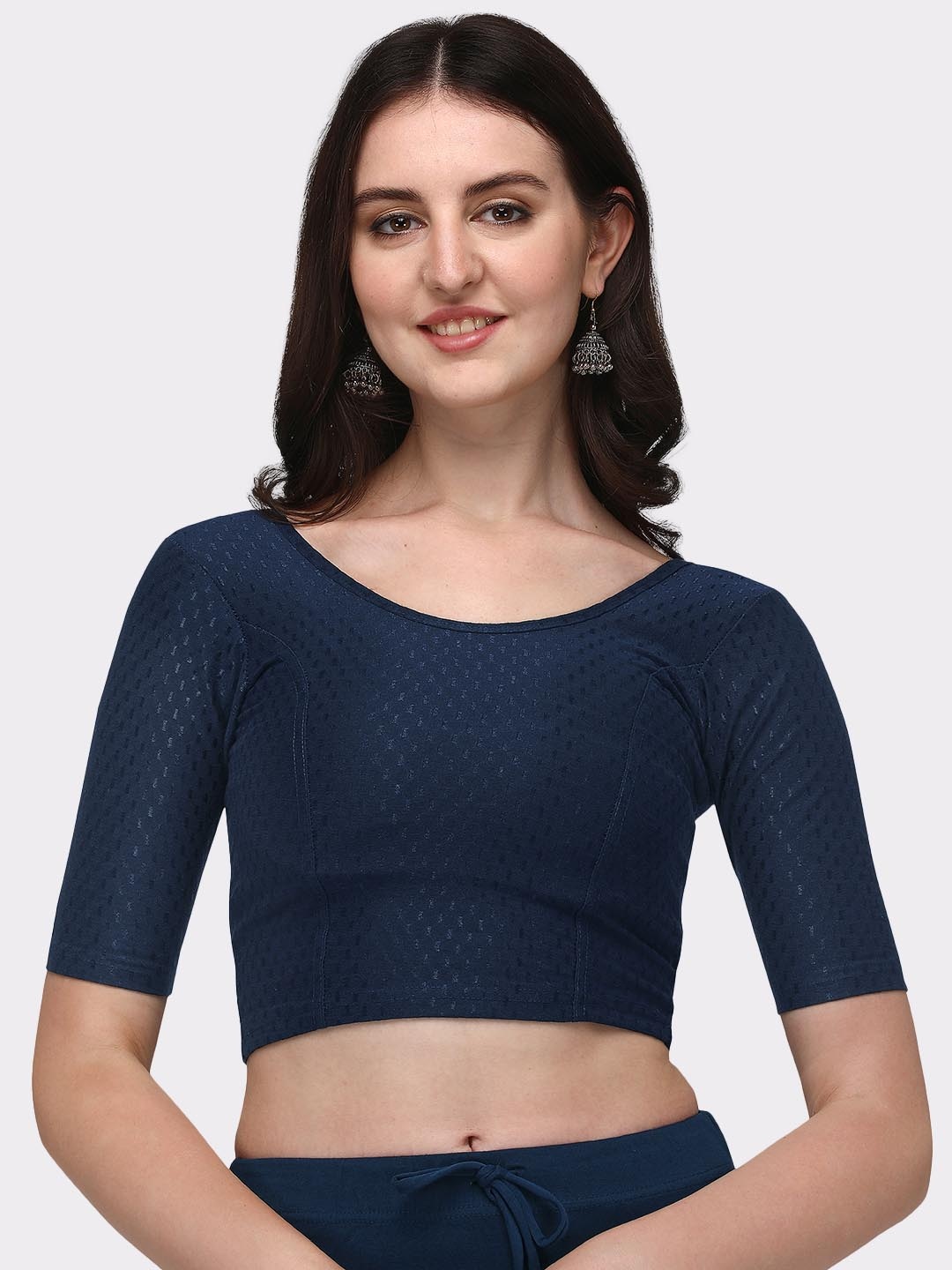 

TANISHM FEB TEX Cotton Round Neck Saree Blouse, Blue