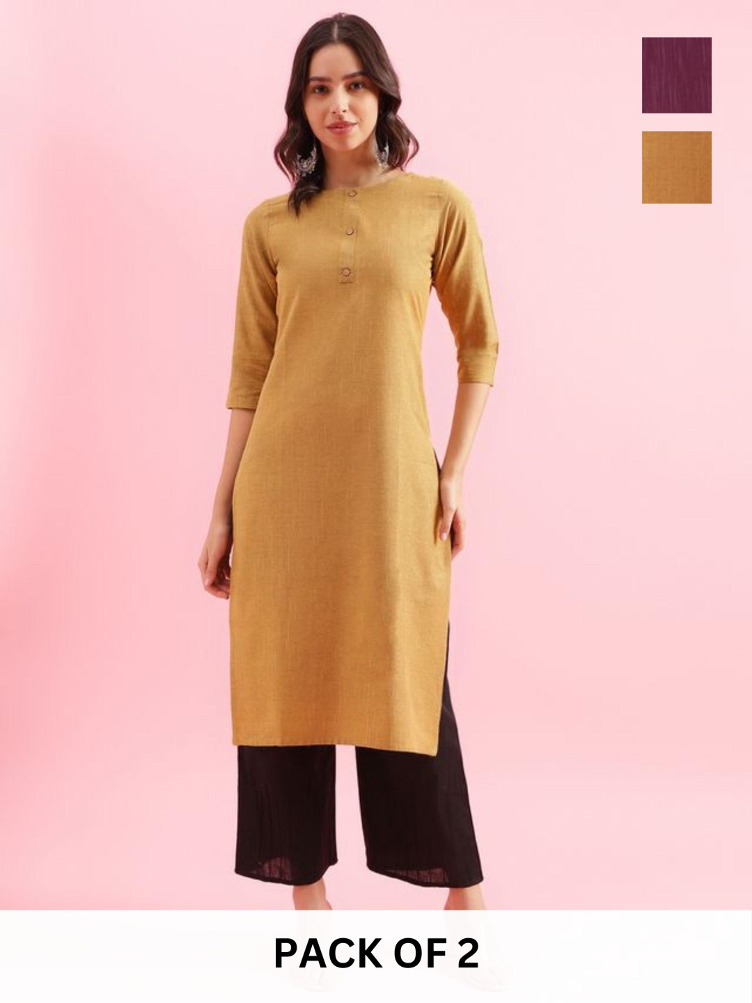 

KALINI Women Colourblocked Kurta, Mustard