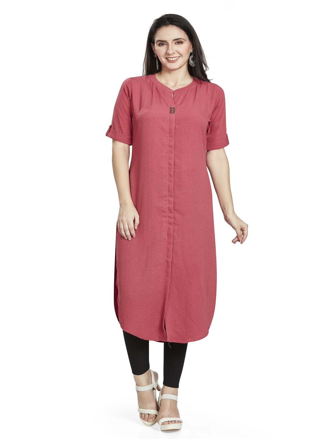 

Nioni Women Thread Work Khadi Kurta, Coral