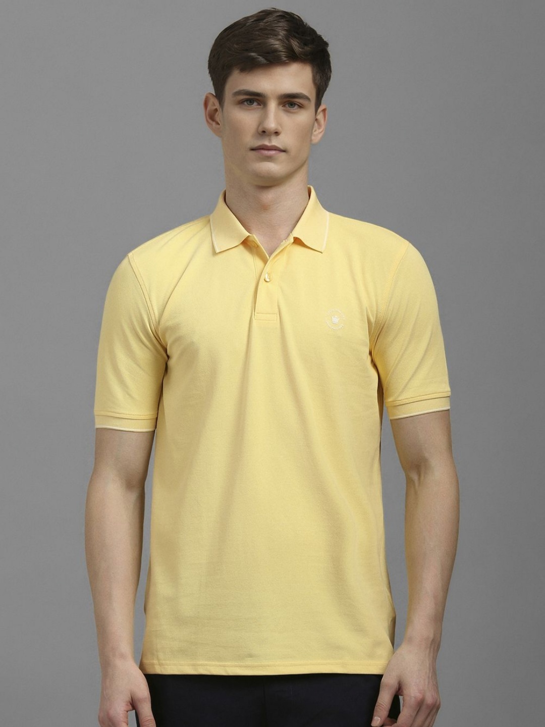 

Louis Philippe Men Solid Polo Collar Cotton T-shirt, Yellow