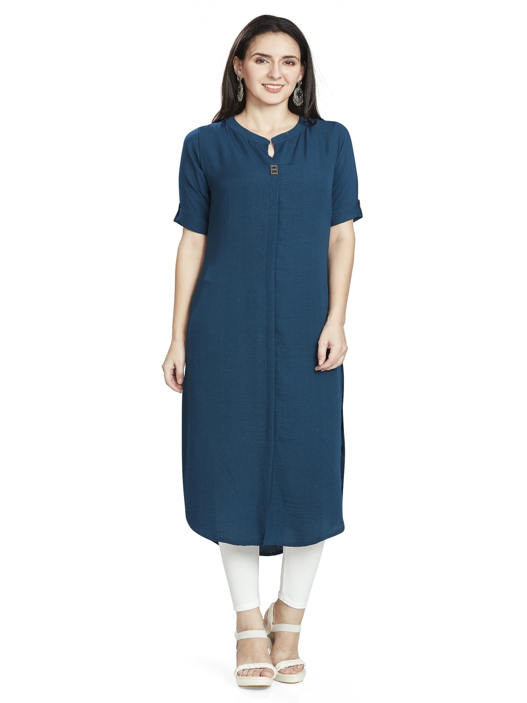

Nioni Women Patchwork Khadi Kurta, Teal
