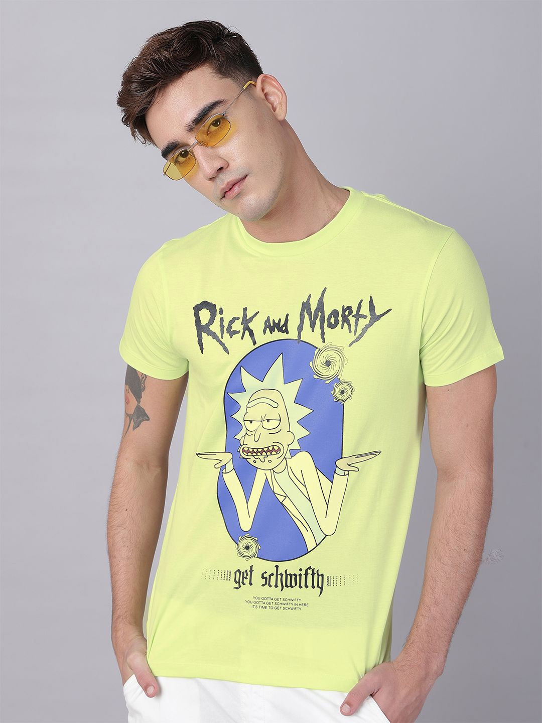 

Free Authority Men Rick & Morty Graphic Printed Round Neck Cotton T-shirt, Yellow