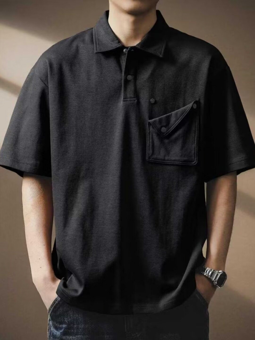 

StyleCast Men Polo Collar T-shirt, Black