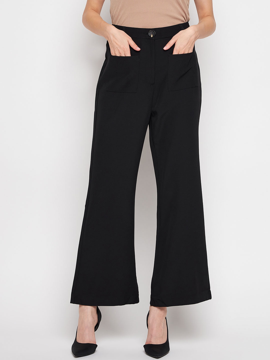 

Madame Women Mid-Rise Regular Fit Trousers, Black