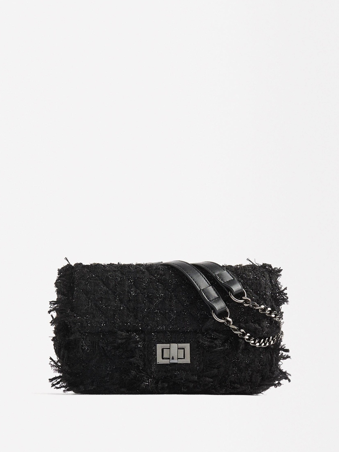 

PARFOIS Structured Shoulder Bag with Fringes, Black