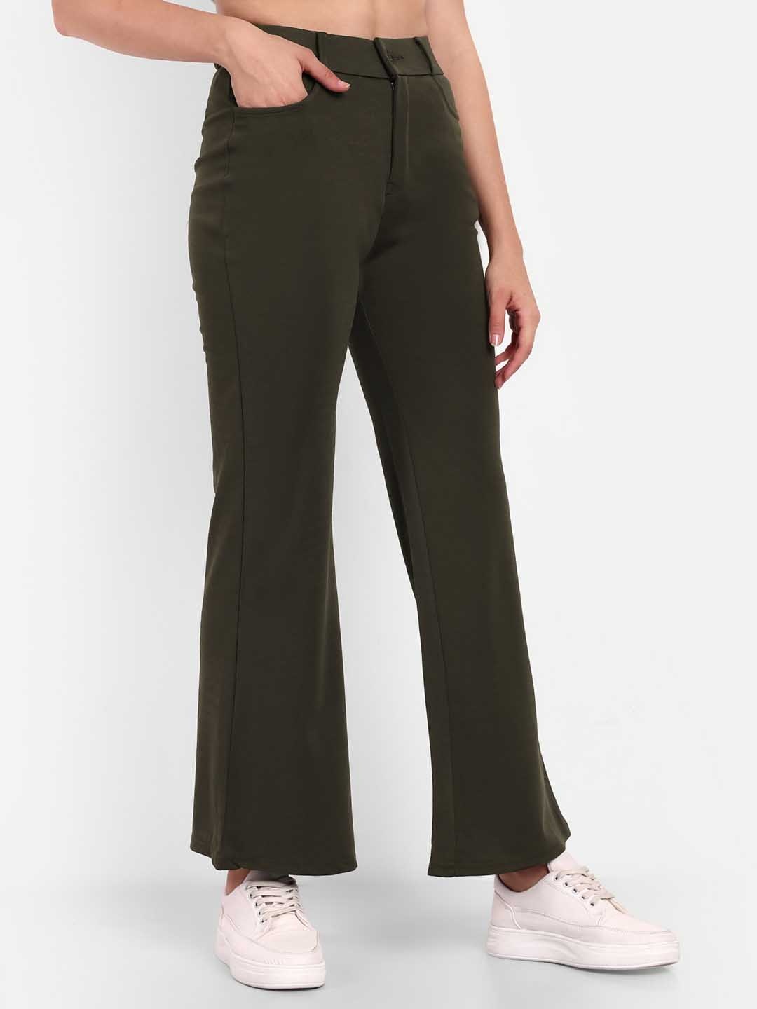 

BROADSTAR Women Smart Flared High-Rise Easy Wash Parallel Trousers, Olive