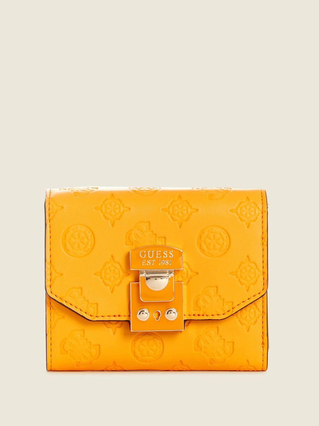 

GUESS Women Printed PU Three Fold Wallet, Yellow