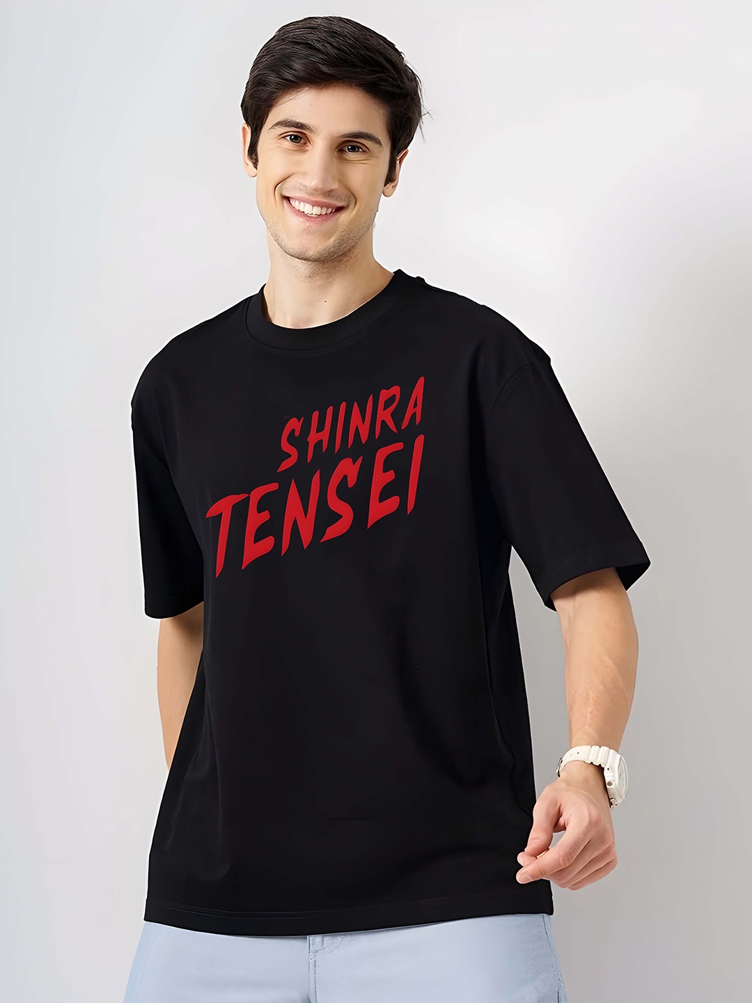 

Moda Rapido Men Drop-Shoulder Sleeves Pure Cotton T-shirt, Black