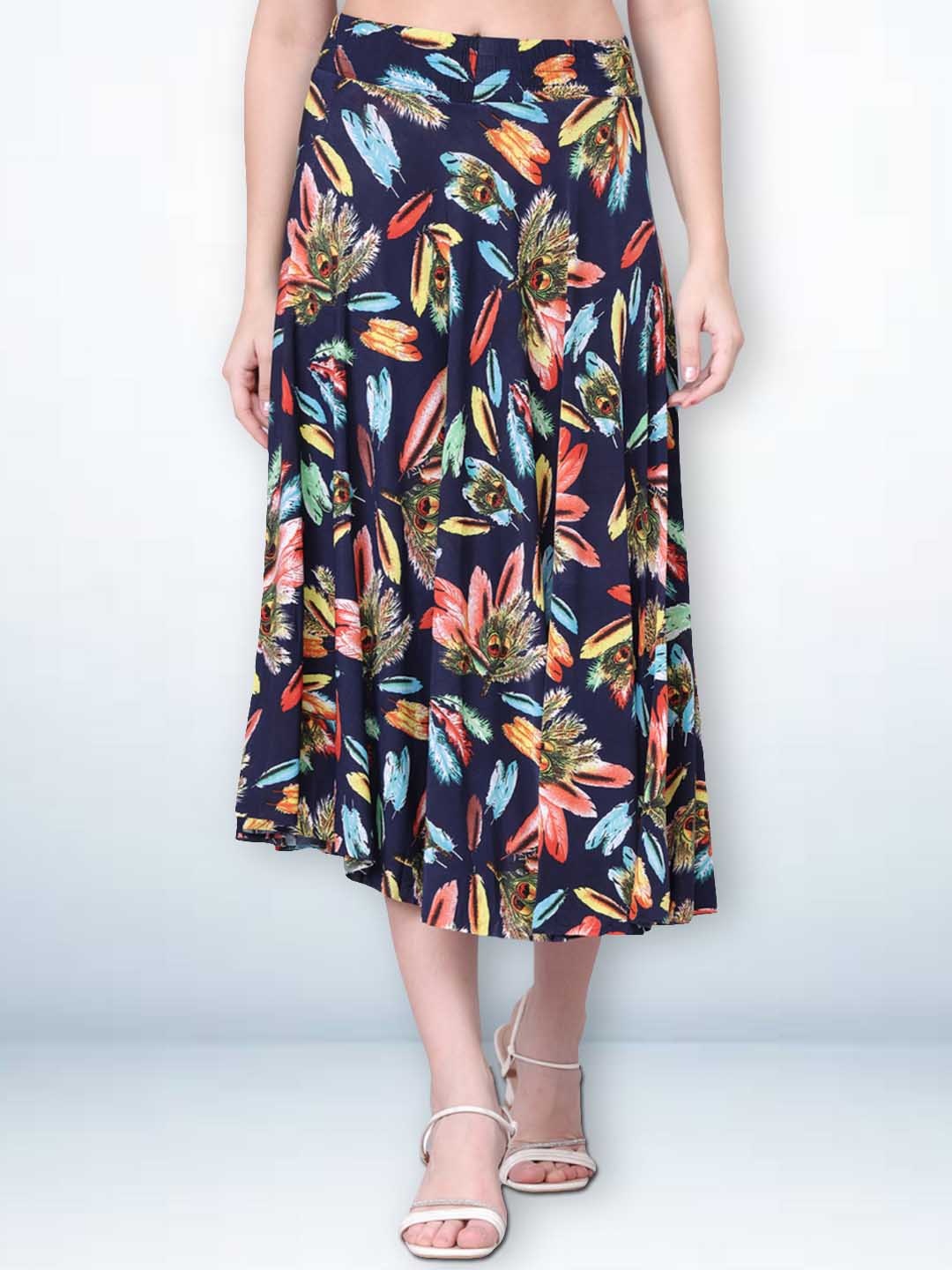 

Jinfo Printed Flared Mid Skirt With Attached Shorts, Navy blue