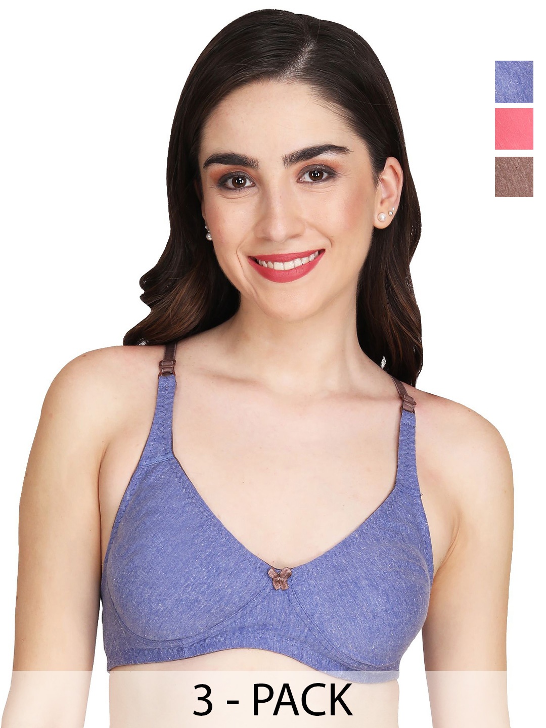 

Liigne Women Pack of 3 T - Shirt Full Coverage Bra, Pink