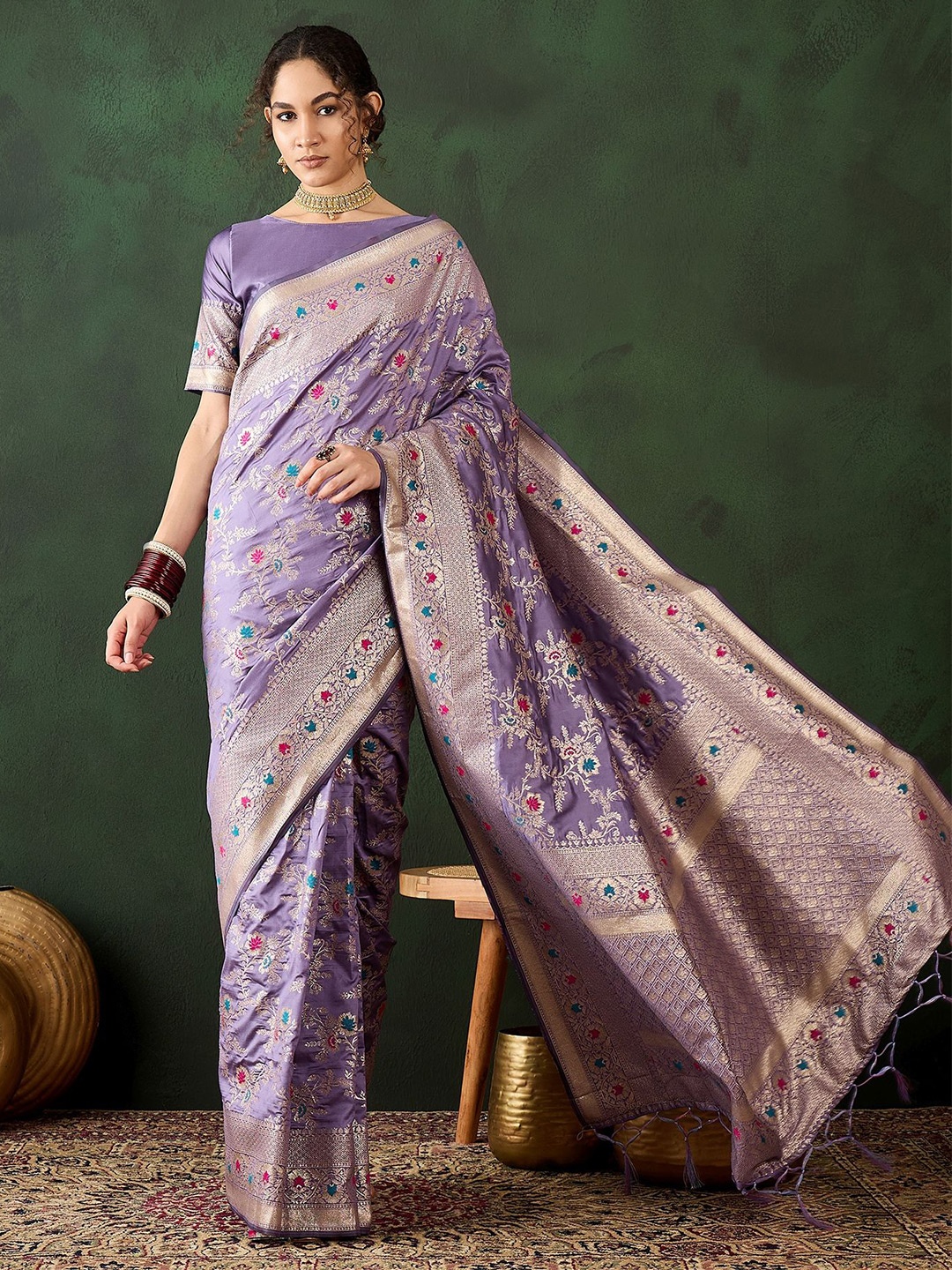 

Maroosh Woven Design Zari Banarasi Saree, Lavender