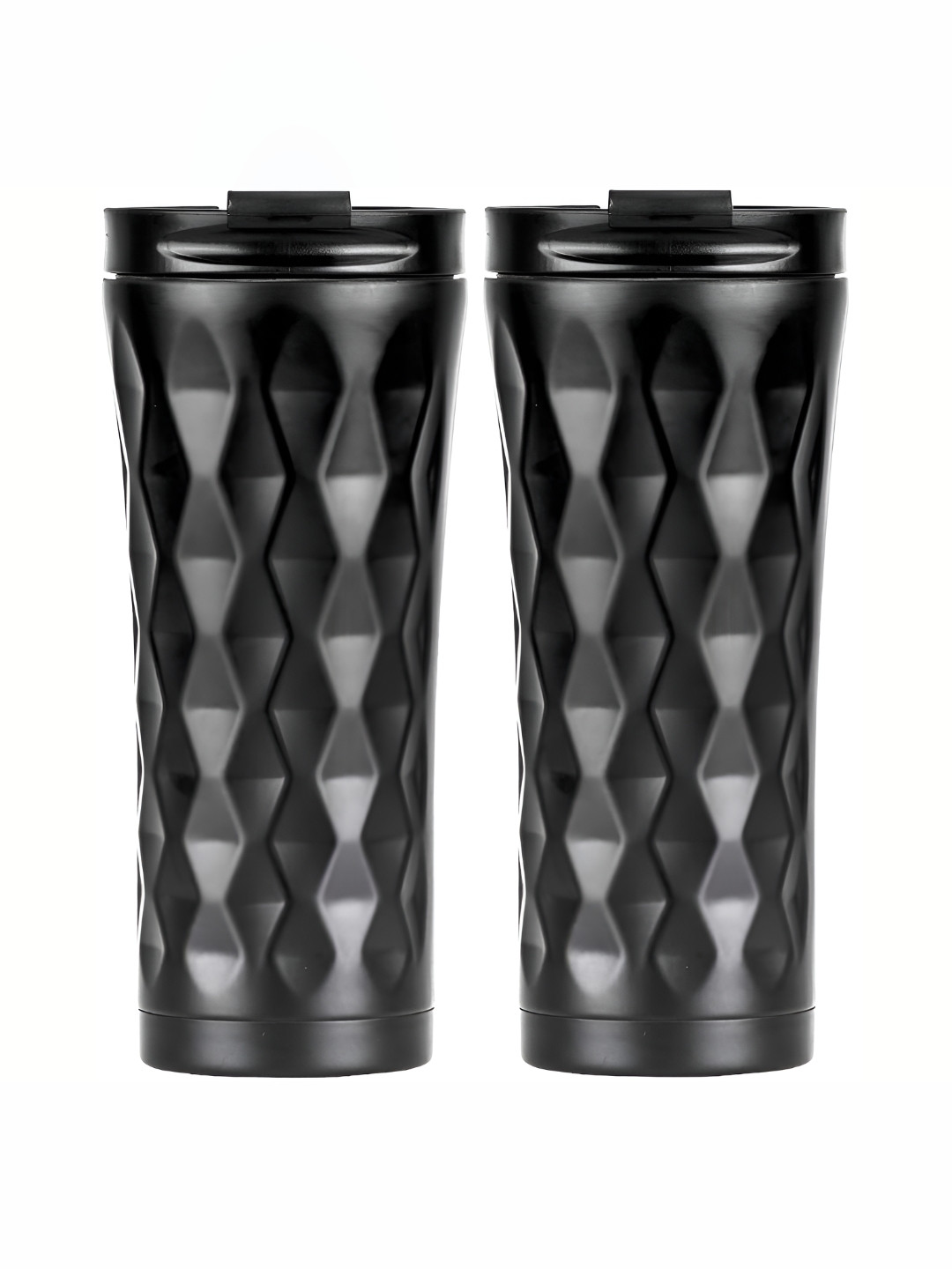 

We3 Black 2 Pieces Textured Stainless Steel Matte Coffee Tumbler Cups 500ml Each