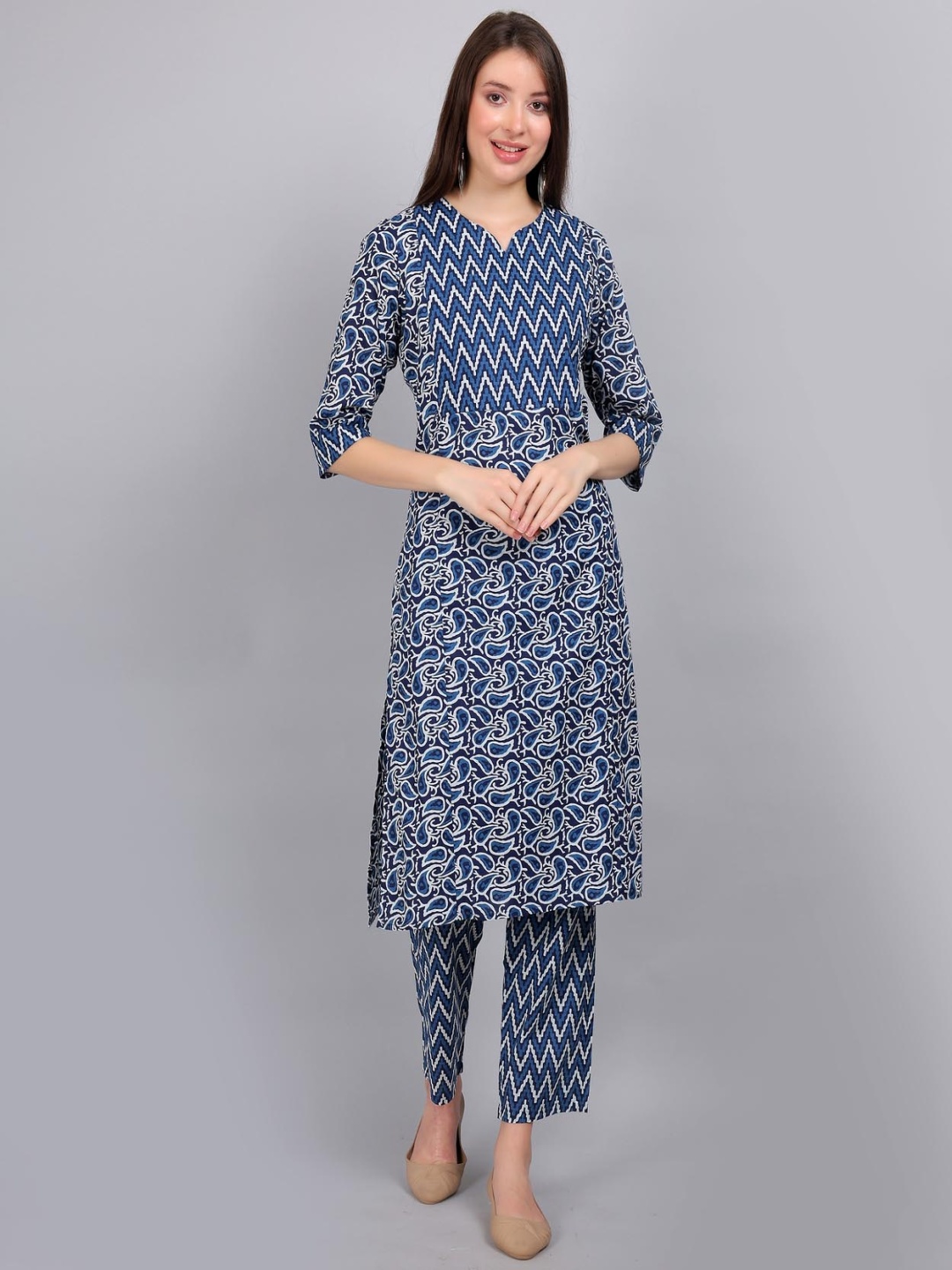 

Moms Ever Women Pure Cotton Straight Feeding Kurta Set, Navy blue