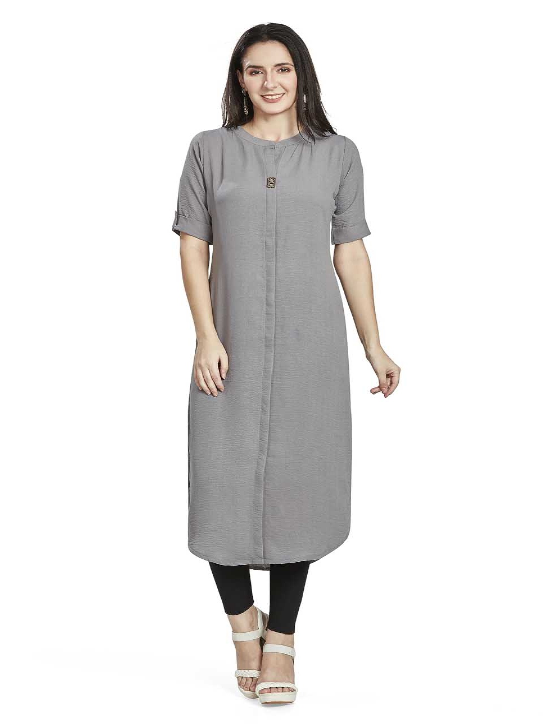 

Nioni Women Patchwork Khadi Kurta, Grey