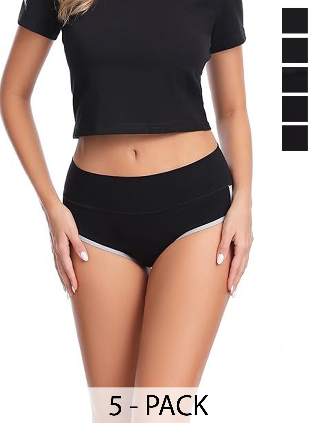 

YOU FOREVER Women Pack Of 5 High-Rise Hipster Briefs YF5PNT, Black