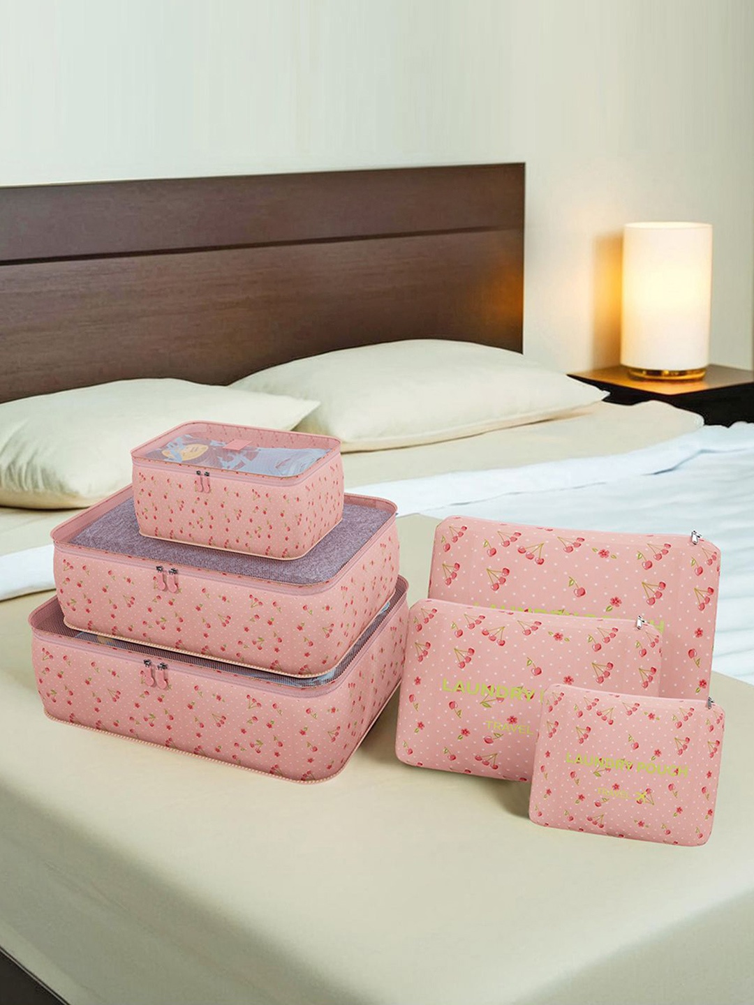 

Kuber Industries Unisex 18 Pcs Floral Printed Foldable Organisers, Pink