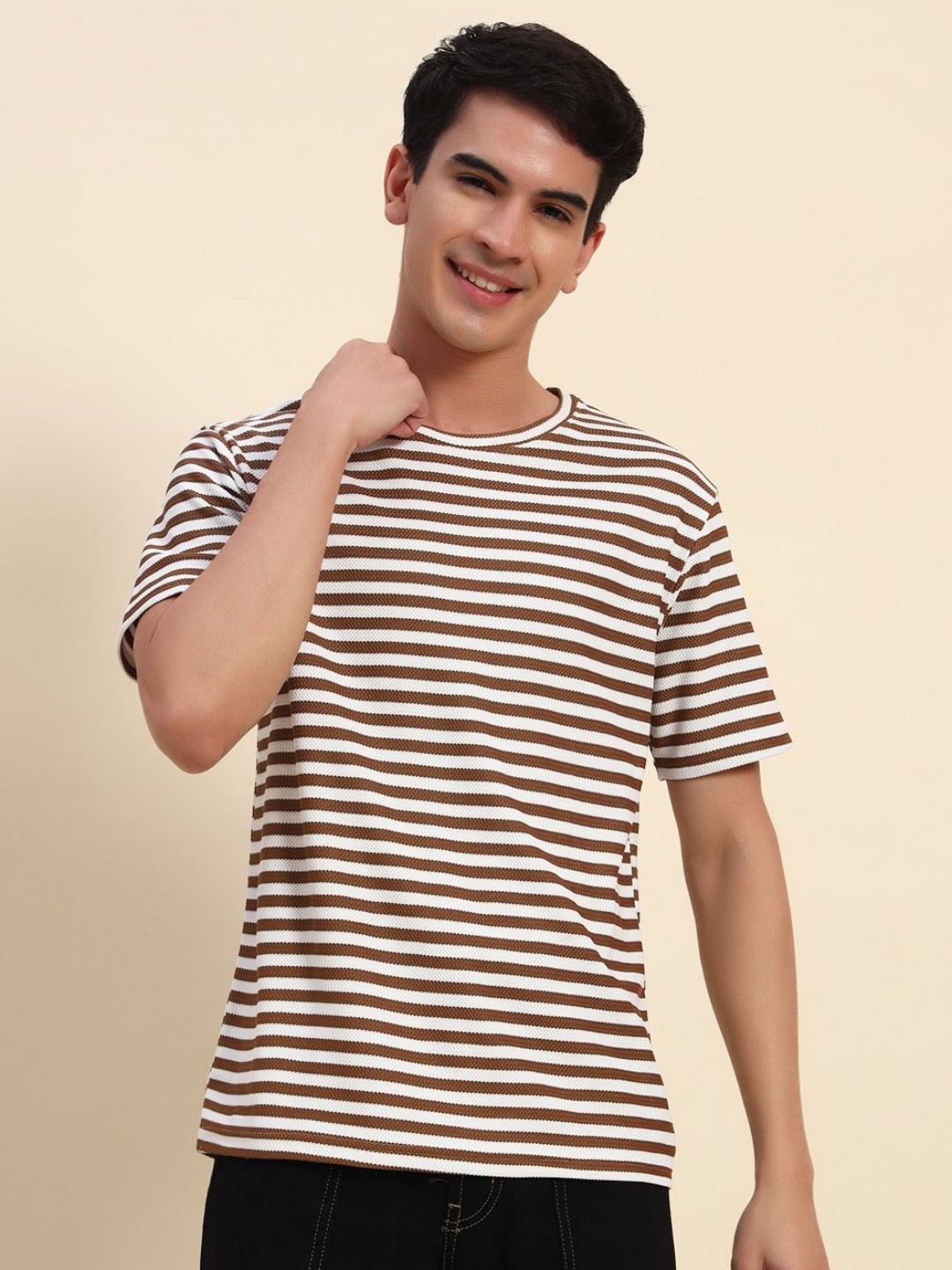 

The Dry State Men Striped Monochrome Cut Outs T-shirt, Brown