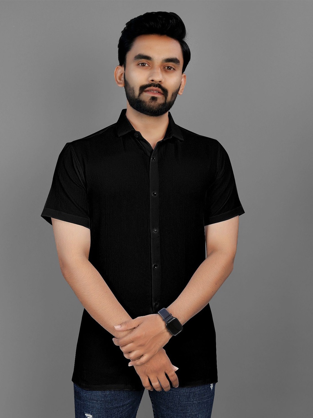 

Fashion FRICKS Men Classic Opaque Casual Shirt, Black