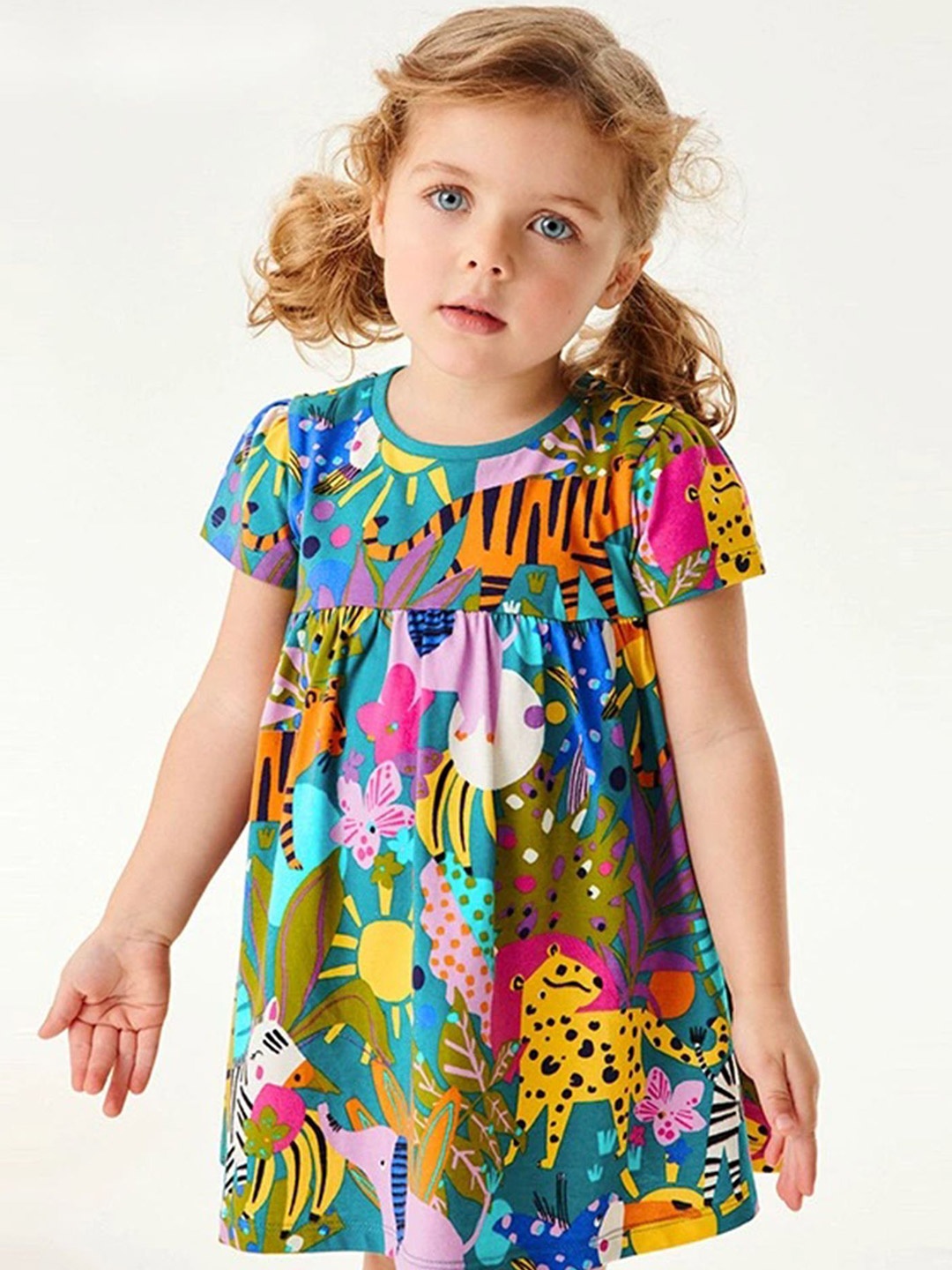 

LULU & SKY Girls Printed Cotton A-Line Dress, Blue