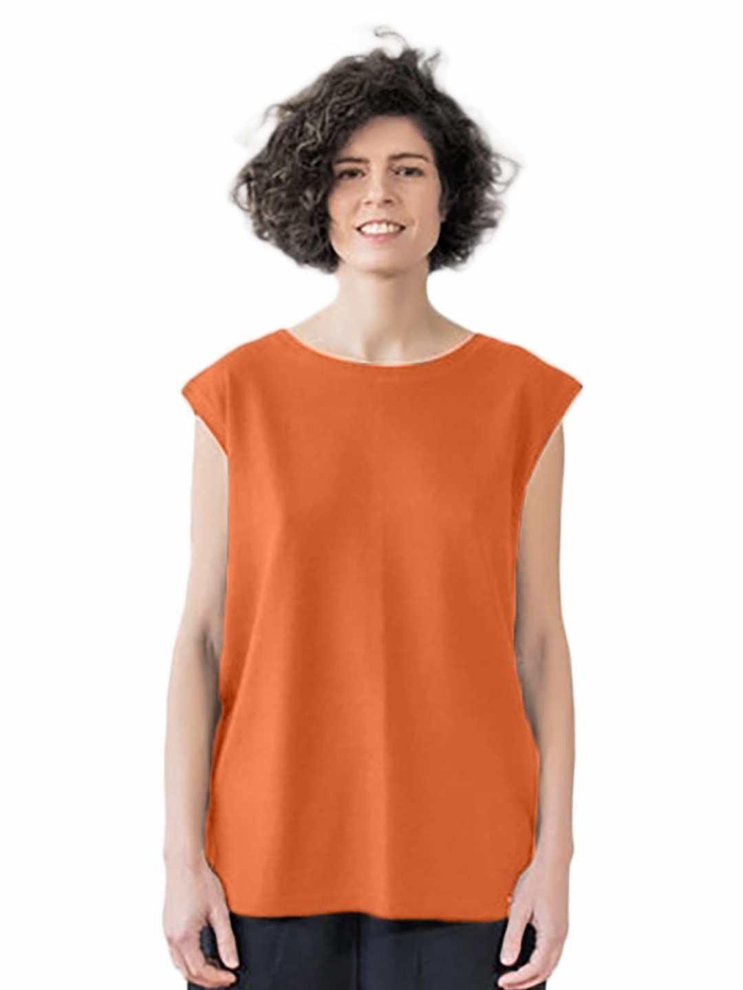 

NOTWILD Women Solid Round Neck Cotton T-shirt, Orange